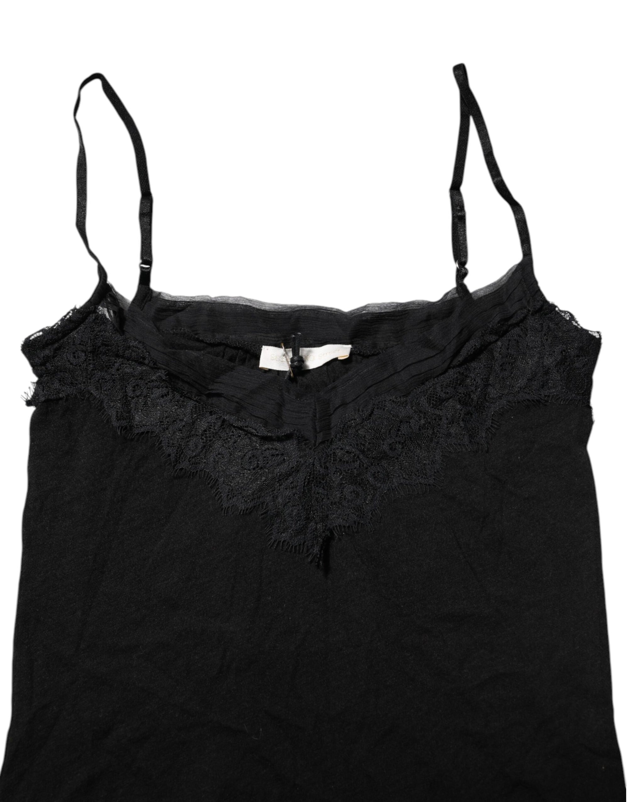 Scervino Street Black Wool Sleeveless Square Neck Tank Top