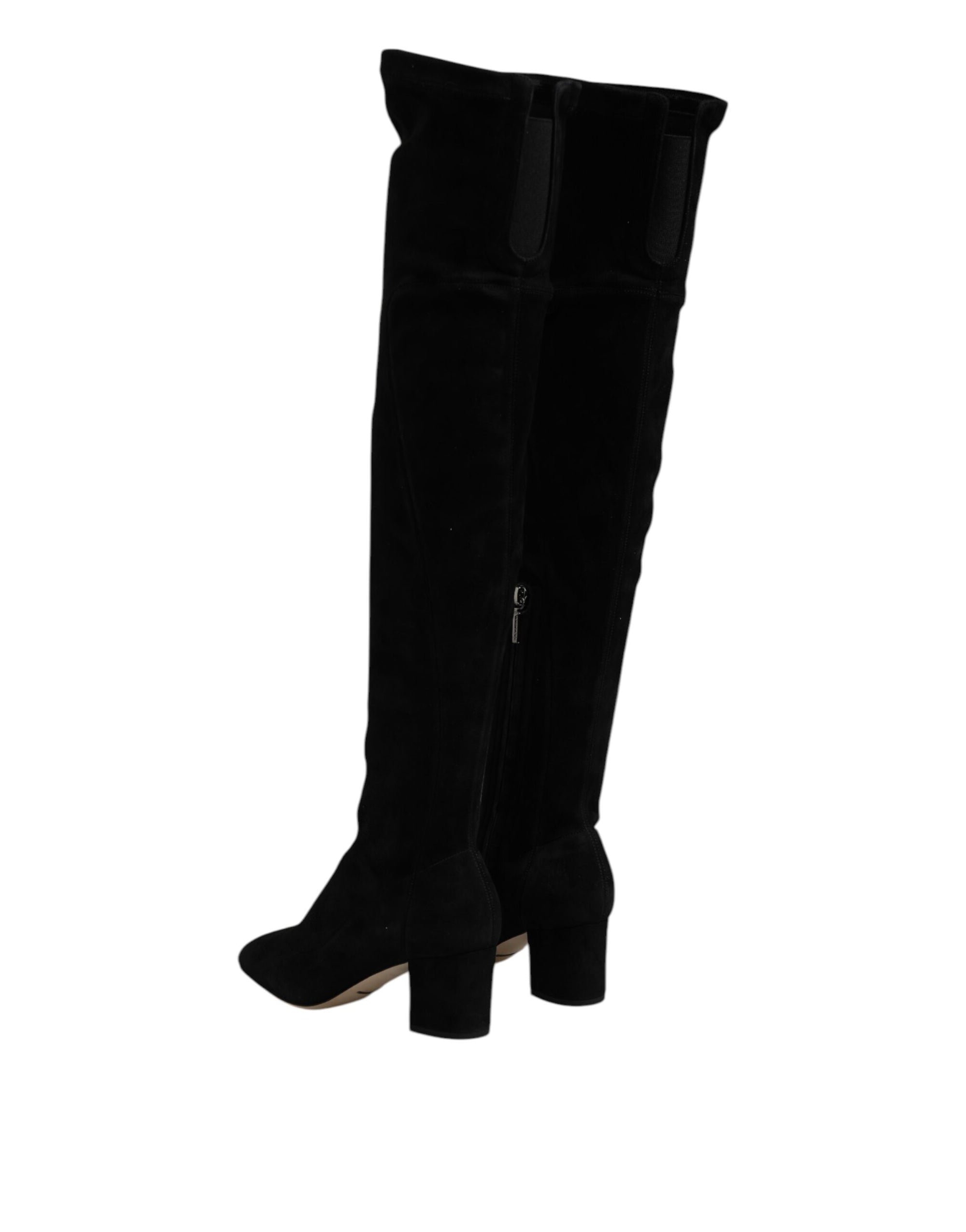 Dolce & Gabbana Black Suede Leather Knee High Boots Shoes