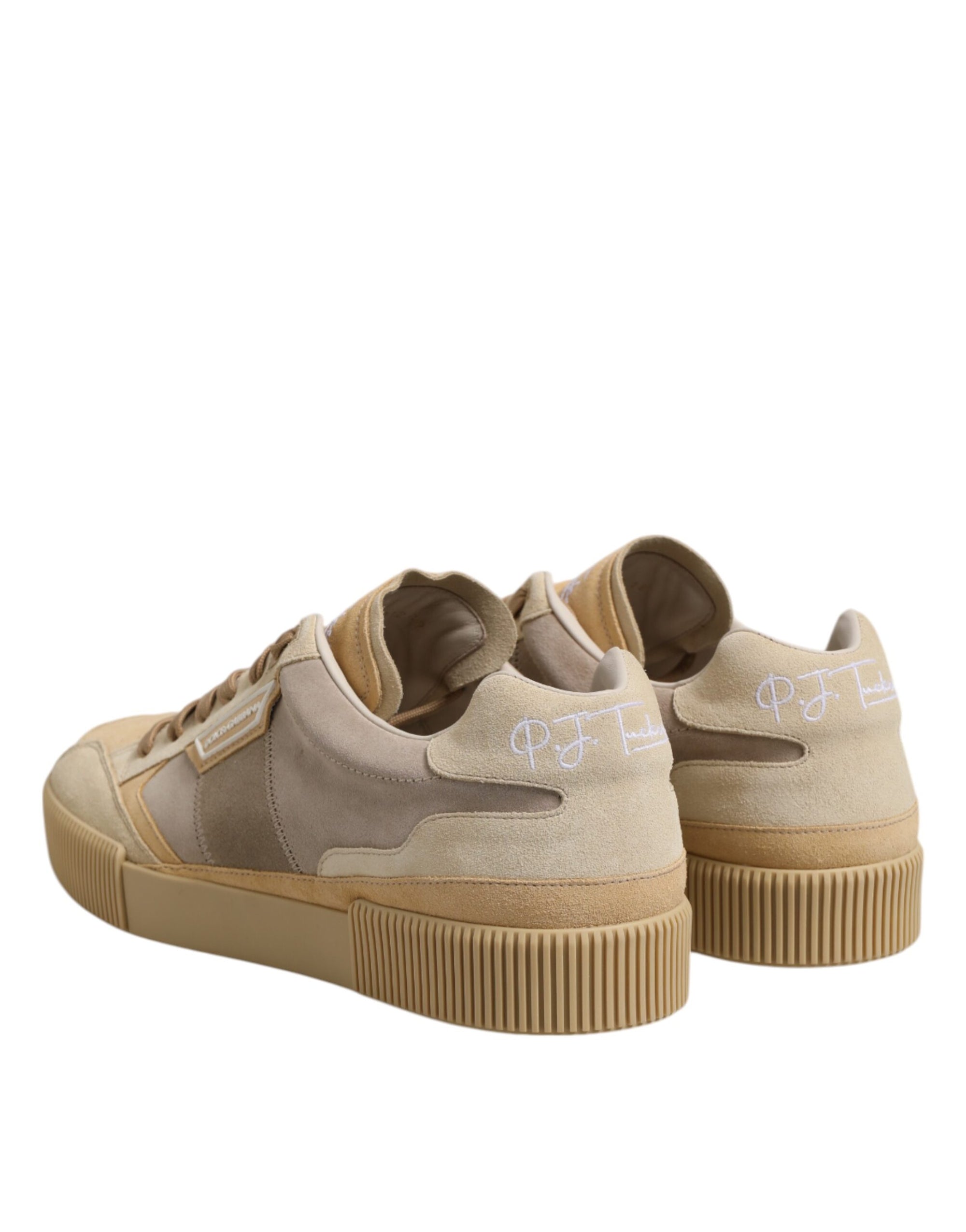 Dolce & Gabbana Beige Leather Low Top Lace Up Sneakers Shoes