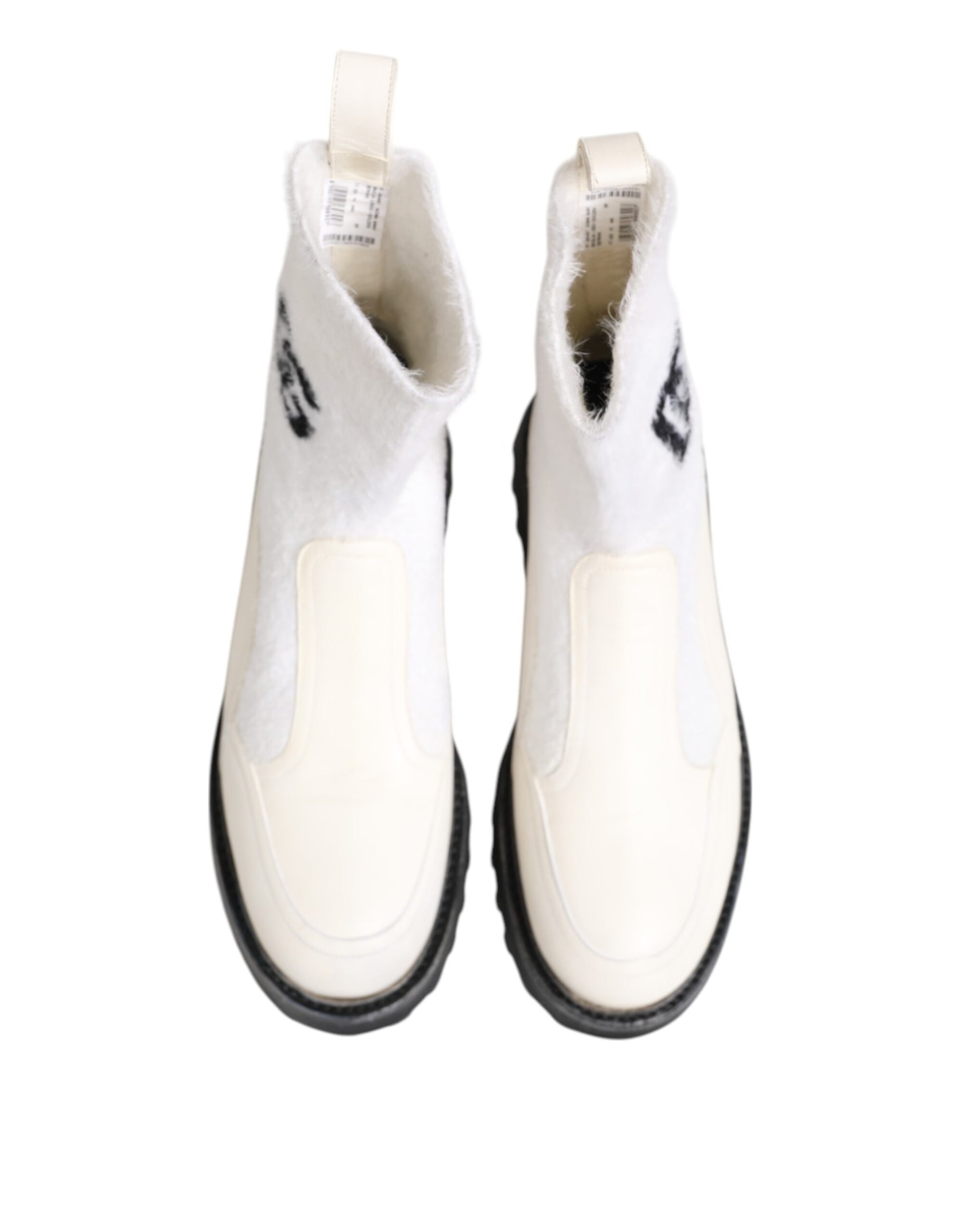 Dolce & Gabbana White Beige DG Logo Mid Calf Boots Shoes