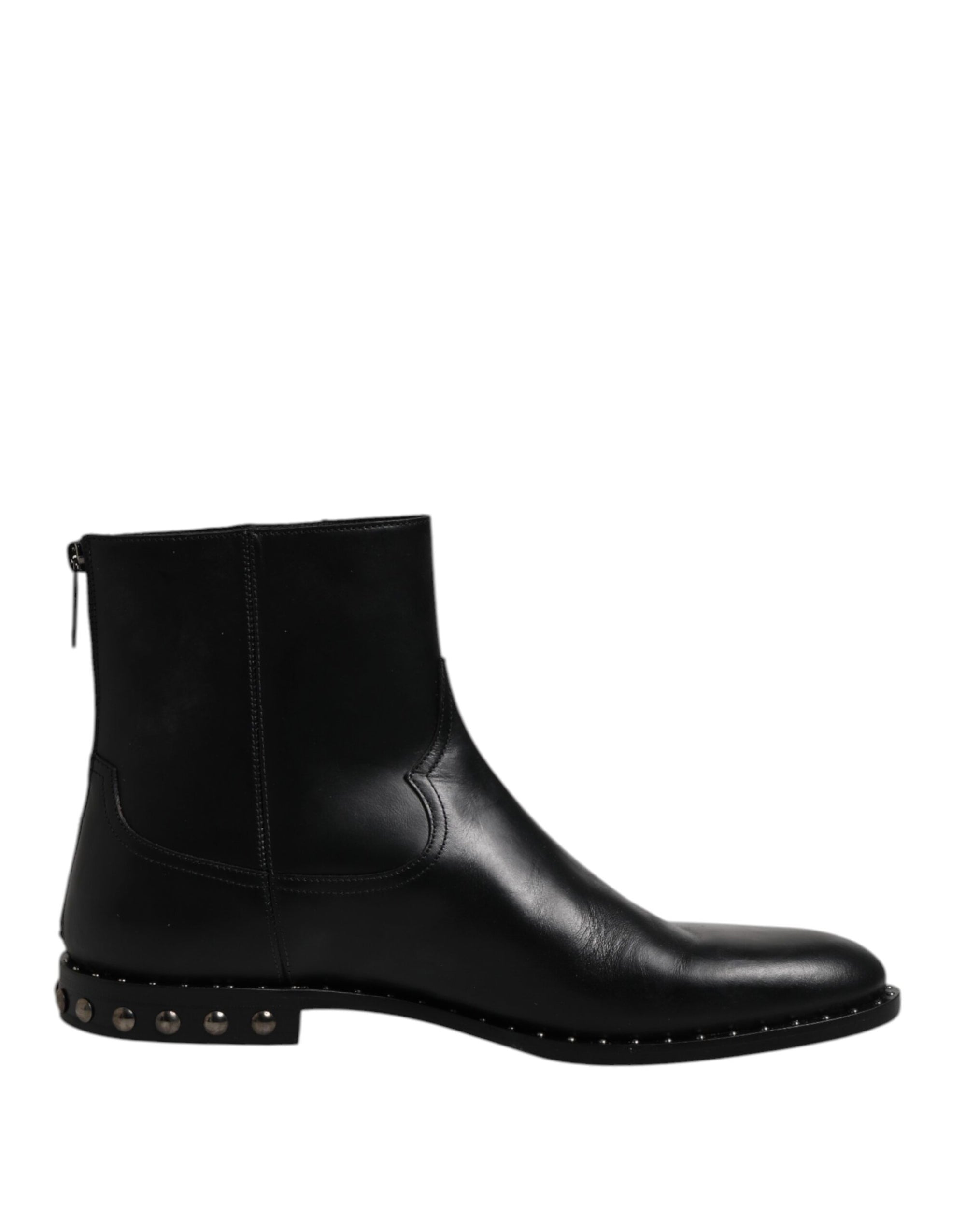 Dolce & Gabbana Black Leather Logo Ankle Boots Studded Shoes