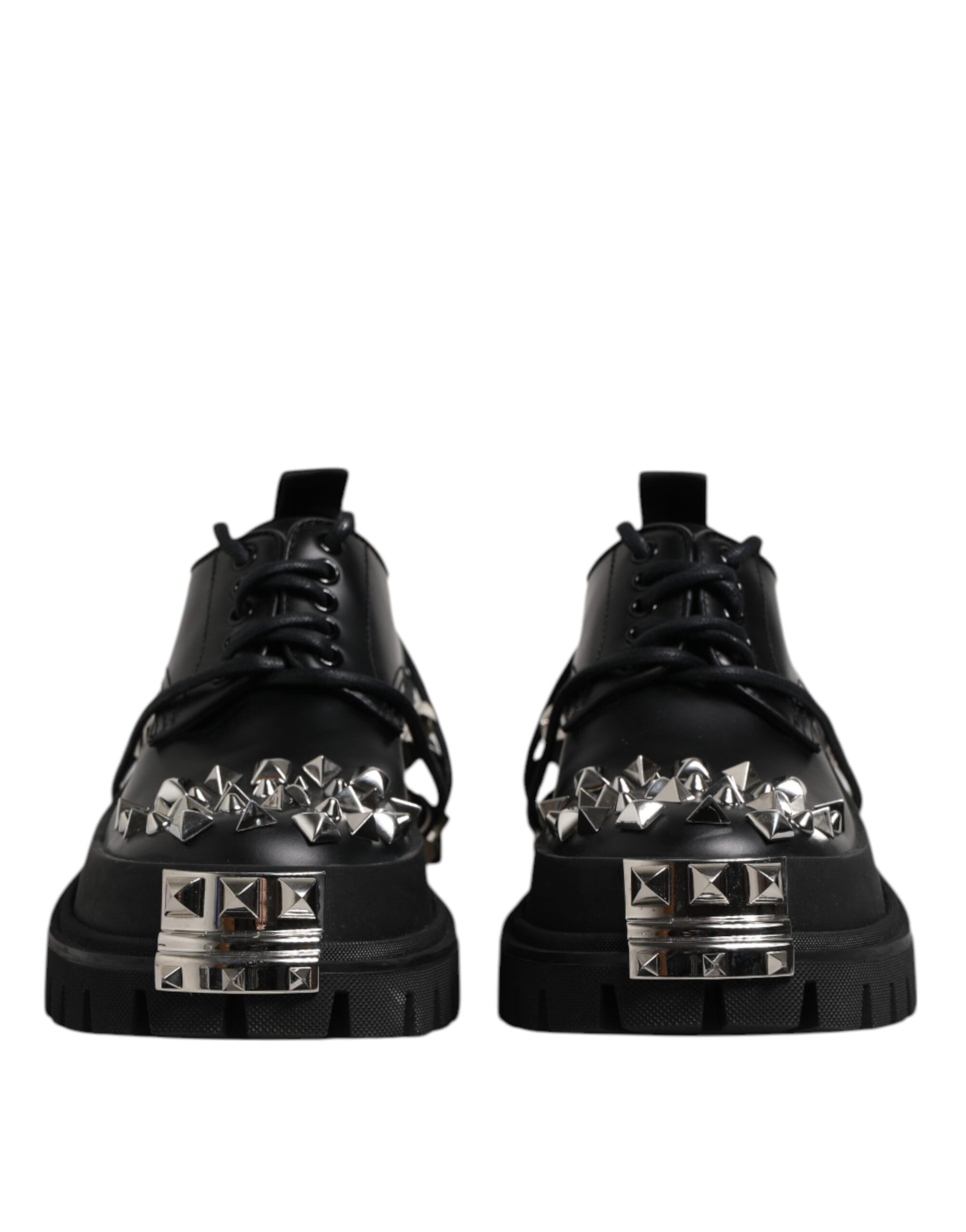 Dolce & Gabbana Black Leather Embellished Trekking Derby Shoes