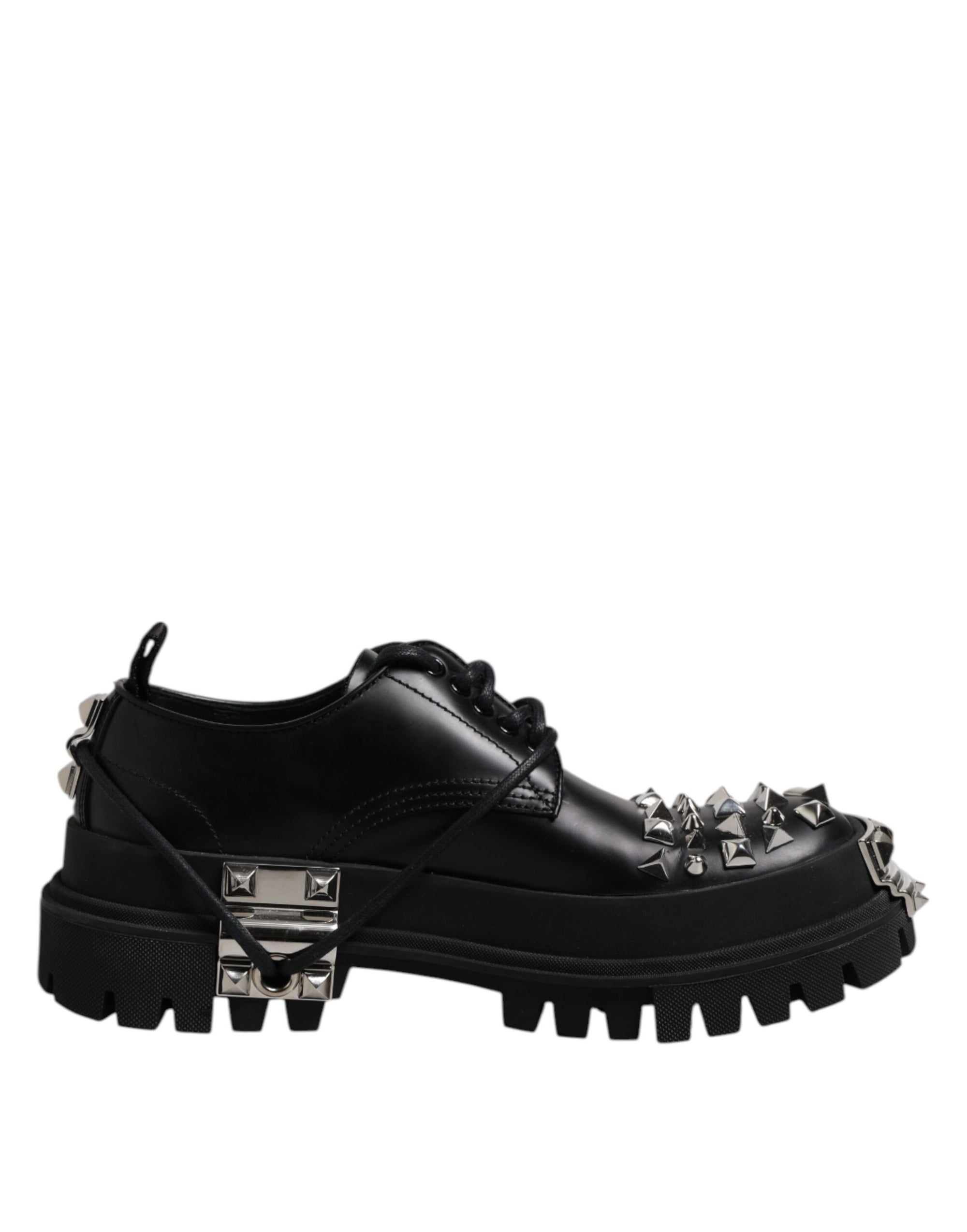 Dolce & Gabbana Black Leather Embellished Trekking Derby Shoes