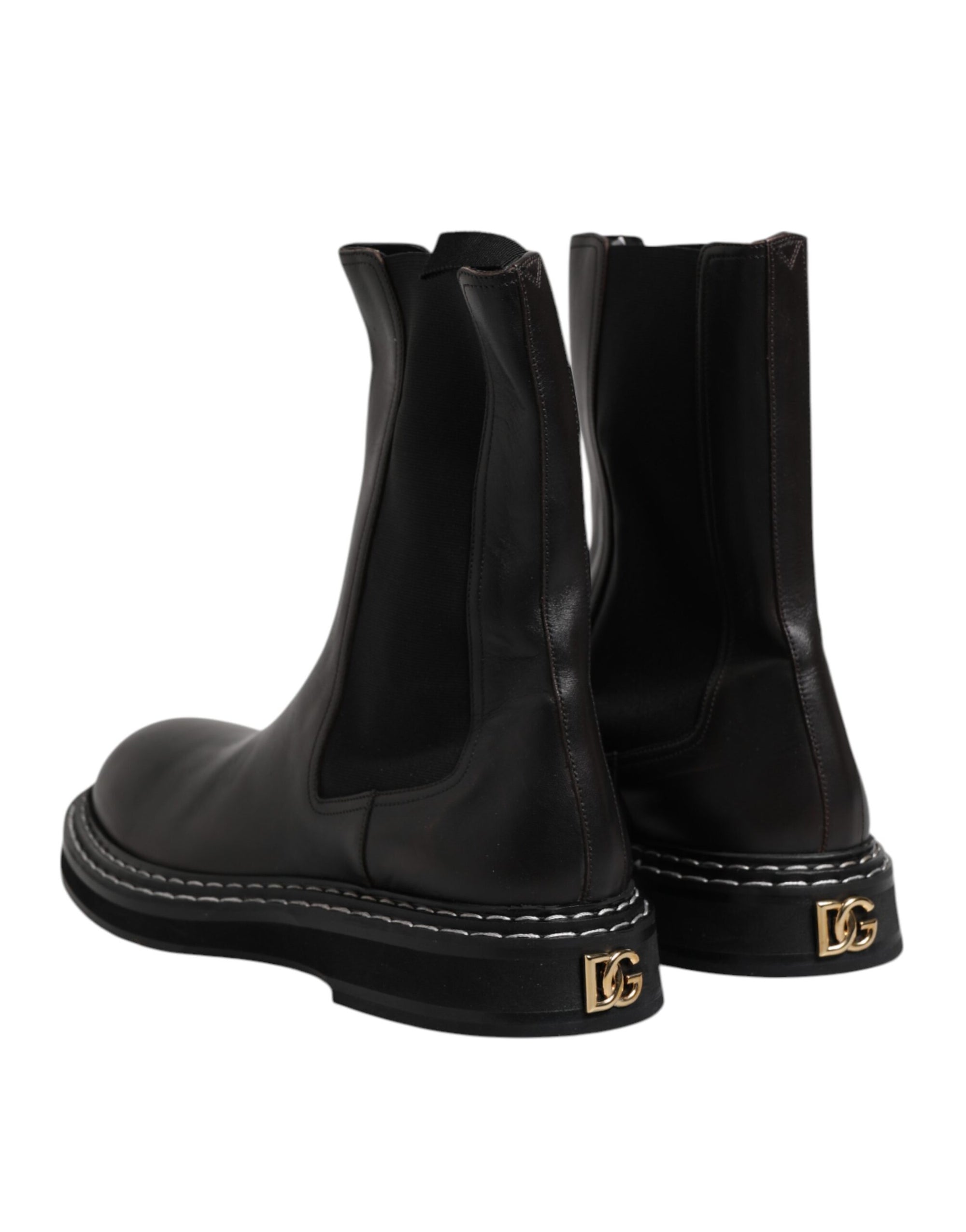 Dolce & Gabbana Black Leather Mid Calf Boots Flats Shoes