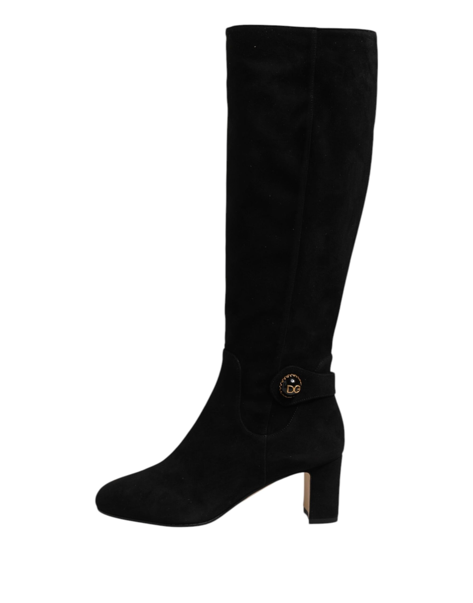 Dolce & Gabbana Black Suede Leather Knee High Boots Shoes