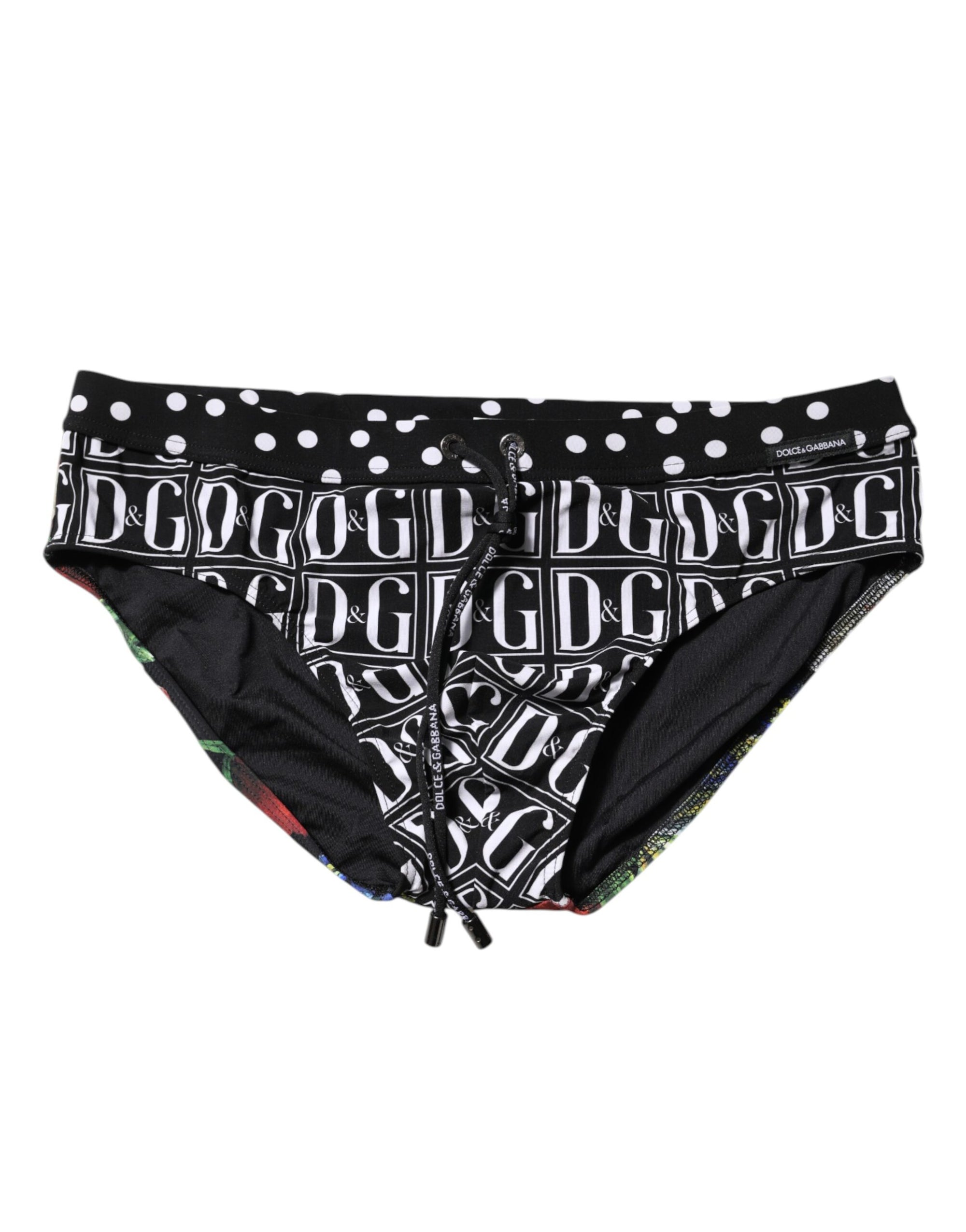 Dolce & Gabbana Black Floral Logo Beachwear Men Brief Swimwear