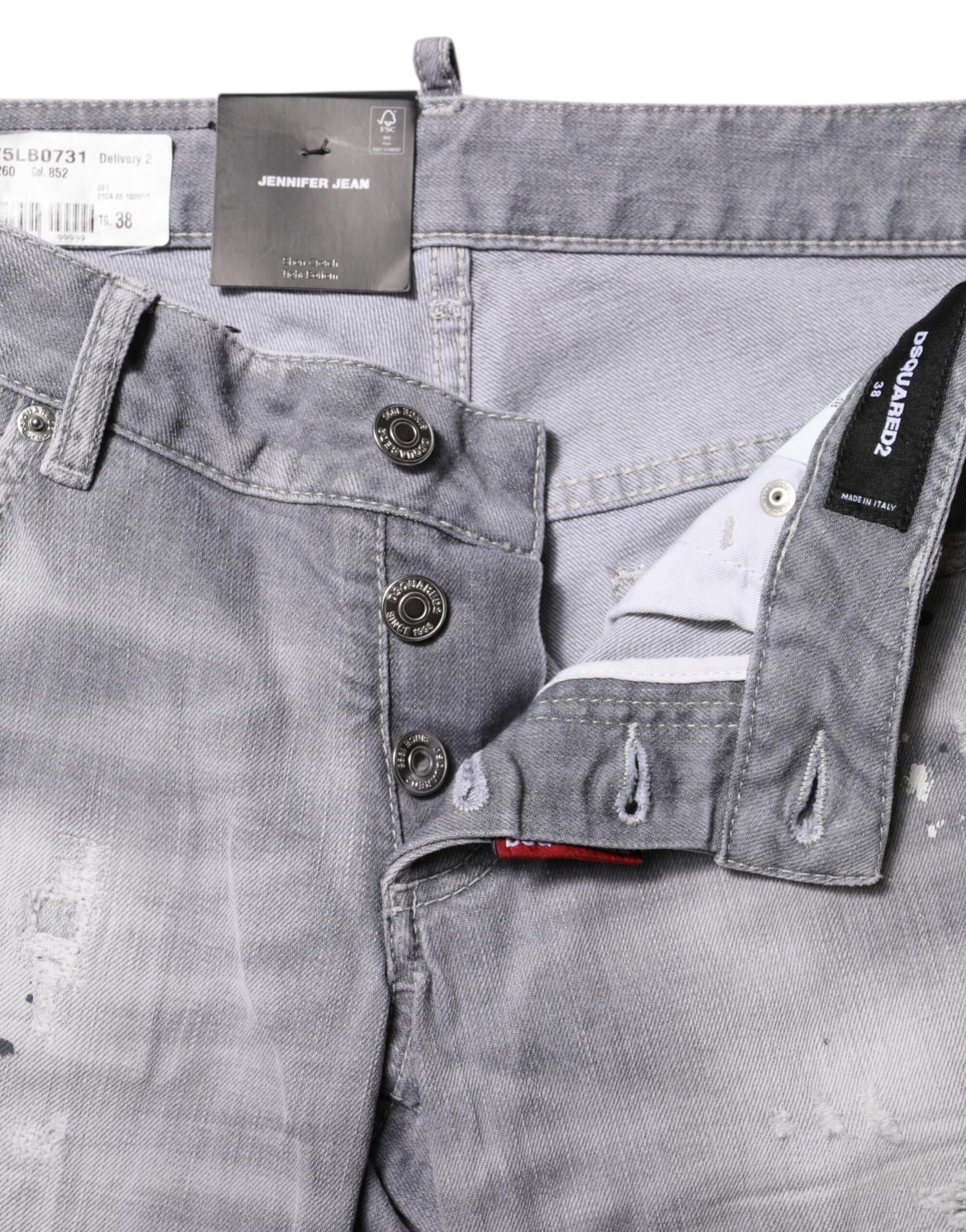 Dsquared² Gray Washed Mid Waist Tapered Denim Jeans