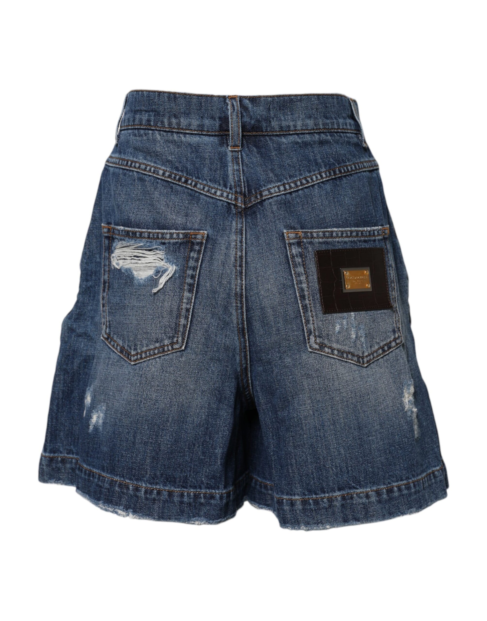 Dolce & Gabbana Blue Cotton Tattered Denim Bermuda Shorts