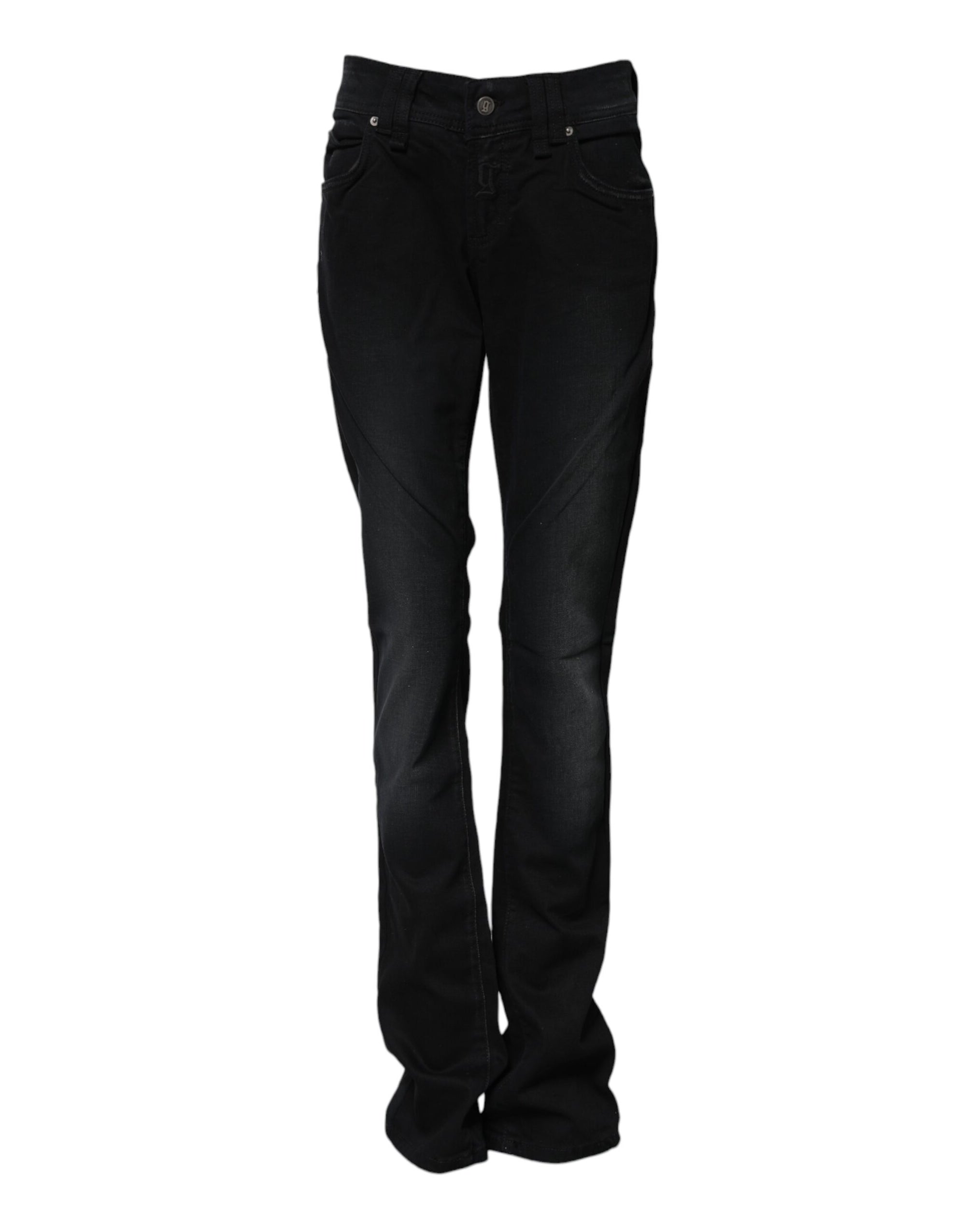 John Galliano Black Cotton Mid Waist Tapered Denim Jeans