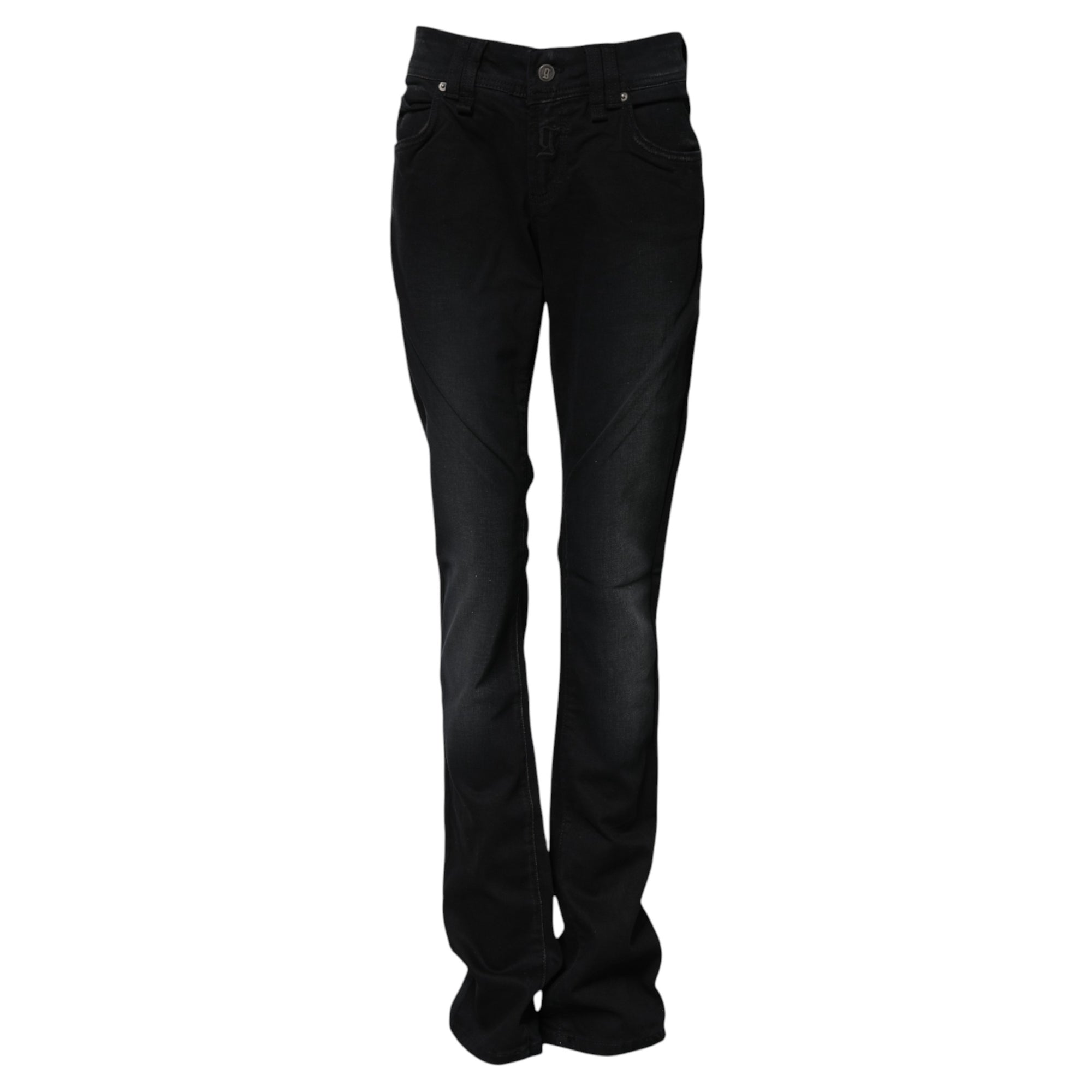John Galliano Black Cotton Mid Waist Tapered Denim Jeans