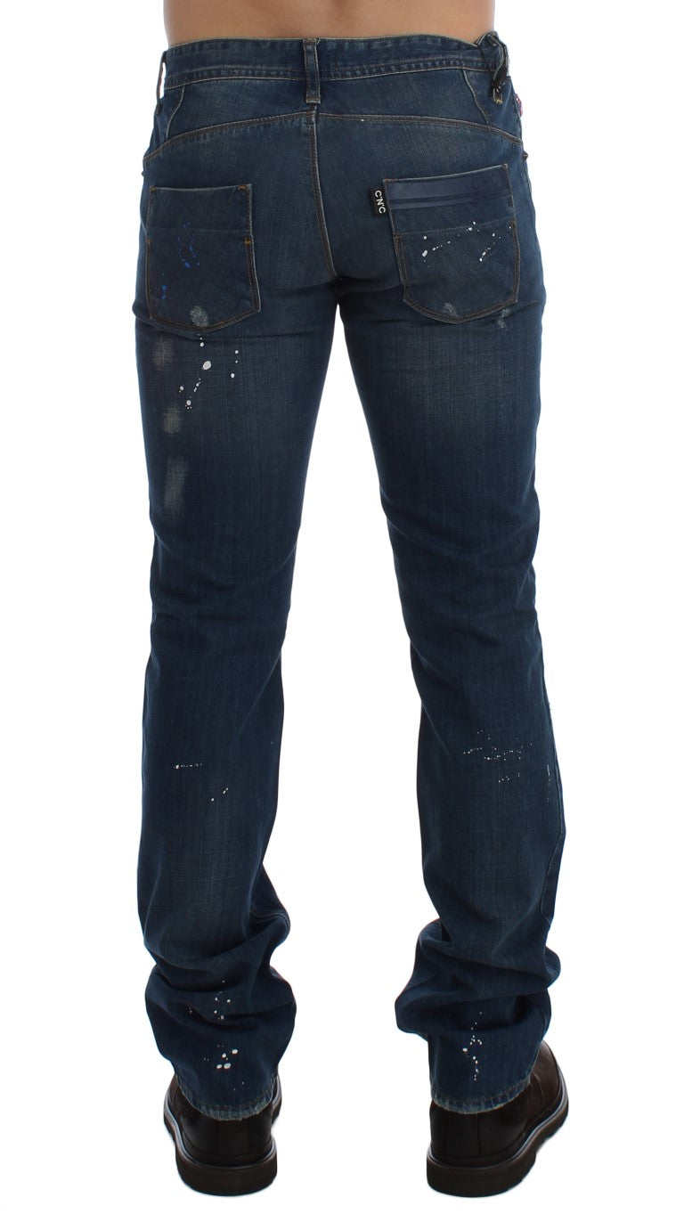 Costume National Blue Wash Paint Slim Fit Pants Jeans