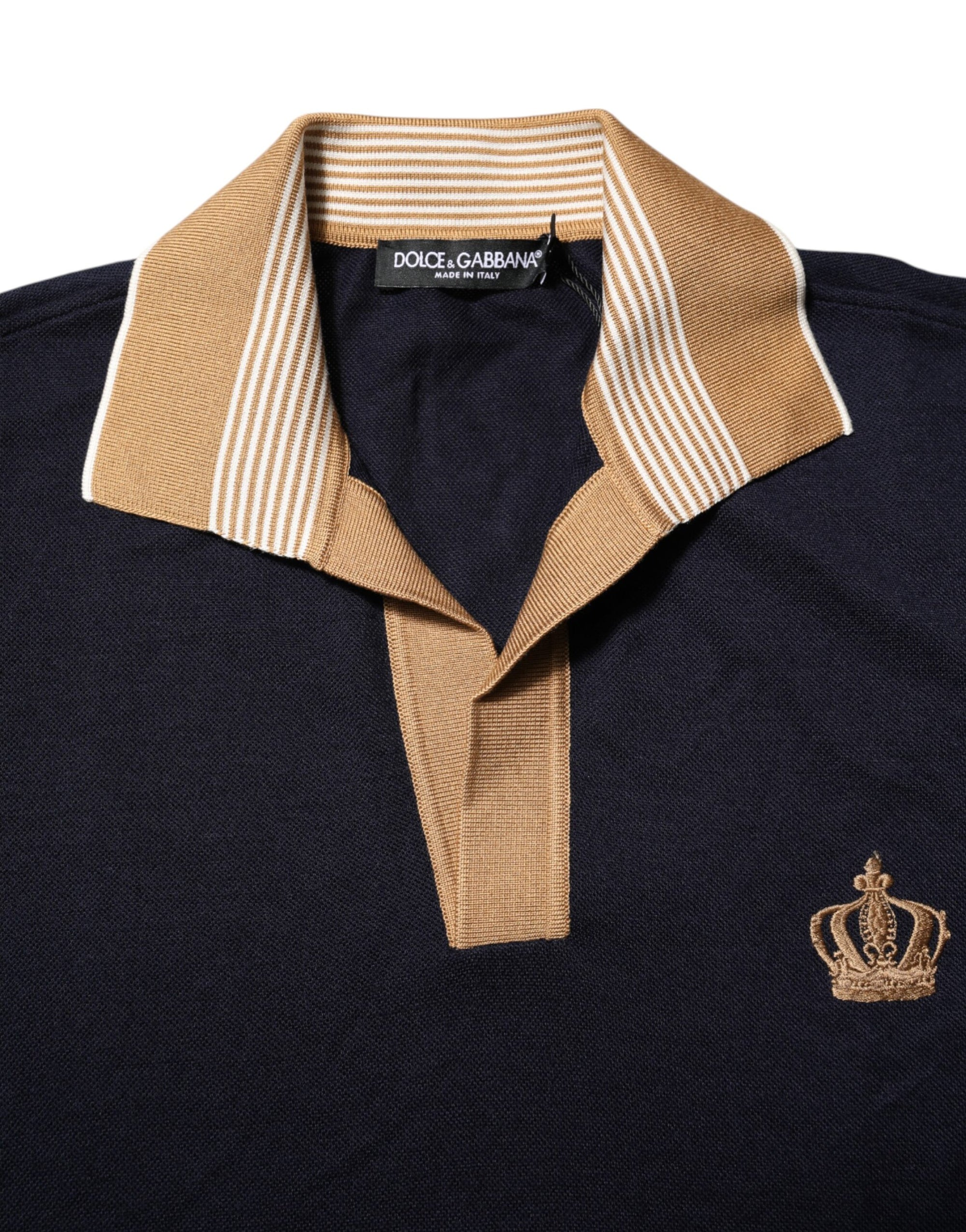 Dolce & Gabbana Black Cashmere Crown Logo Men Polo T-shirt