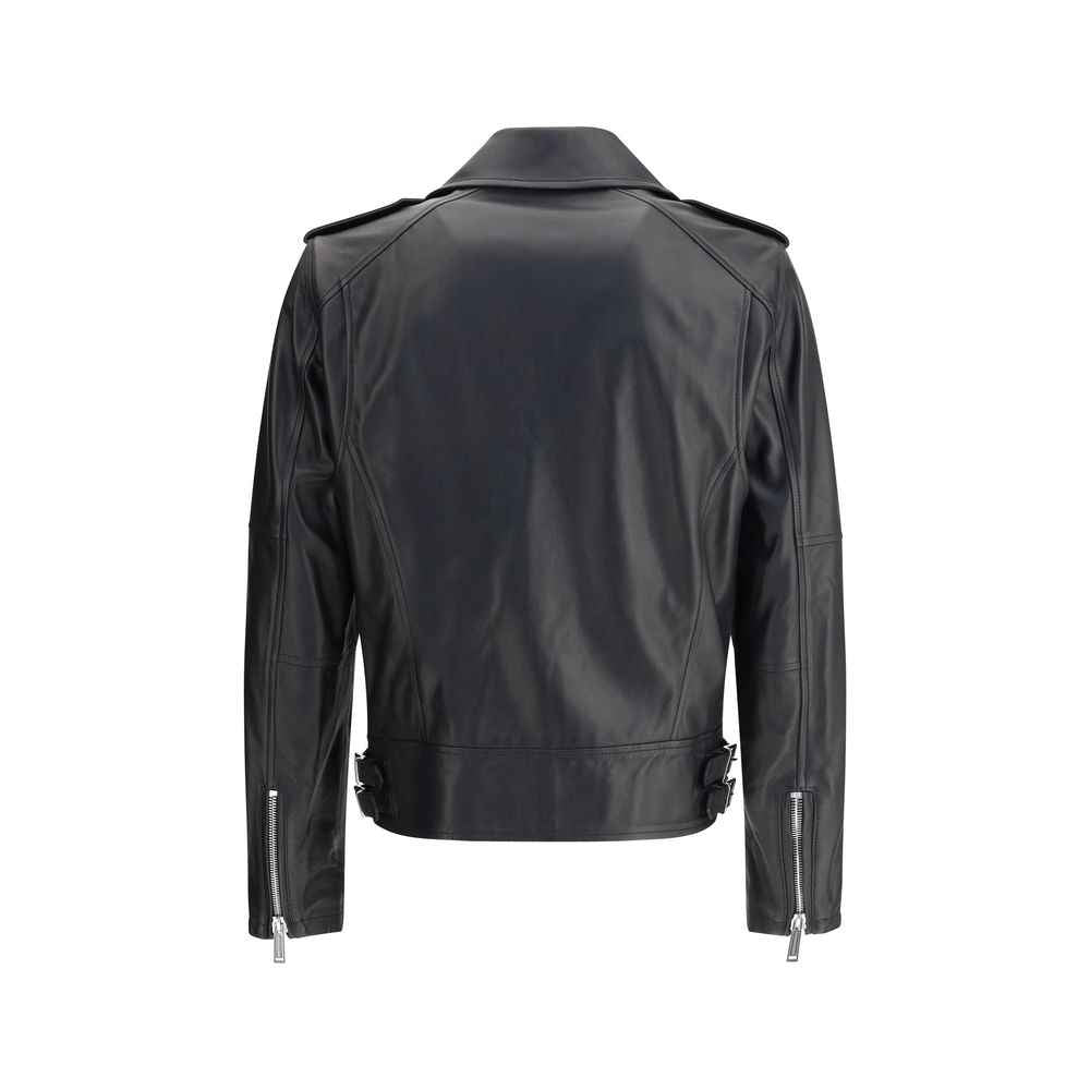 Dsquared² Black Calf Leather Bos Taurus Biker Jacket