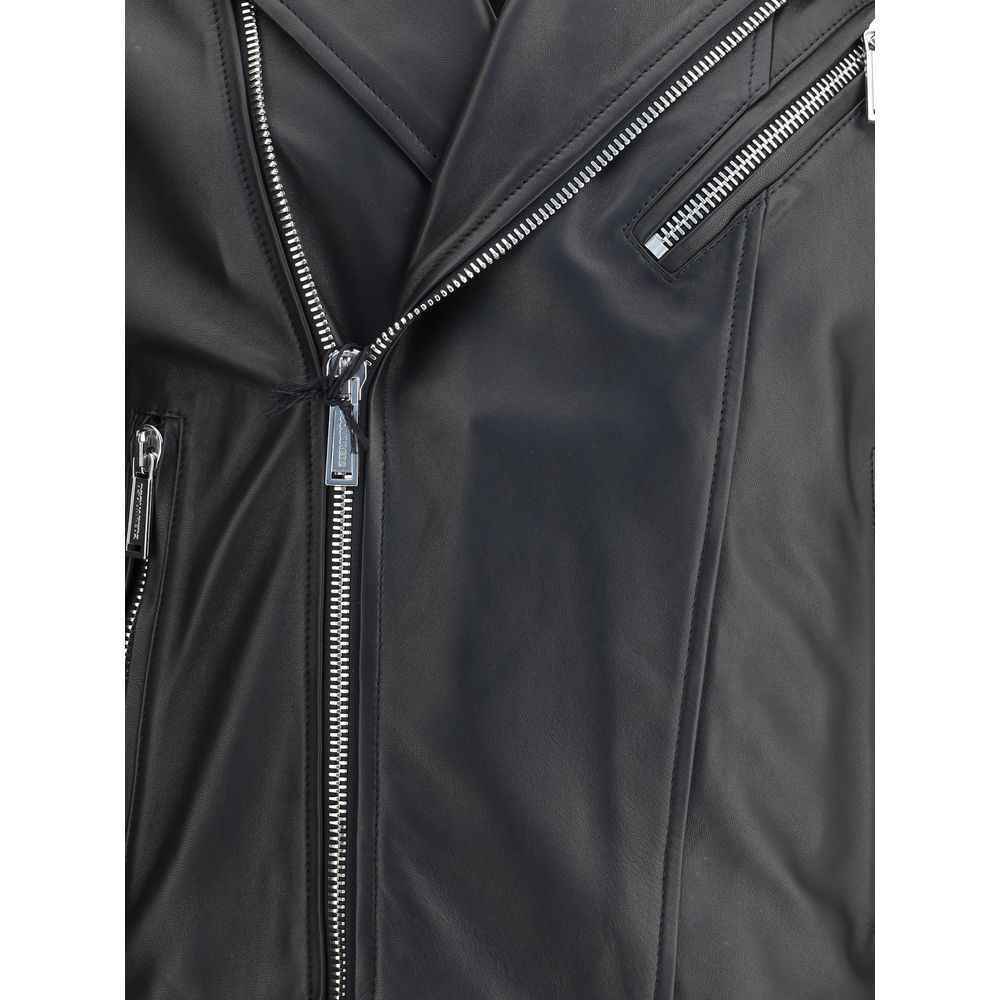 Dsquared² Black Calf Leather Bos Taurus Biker Jacket