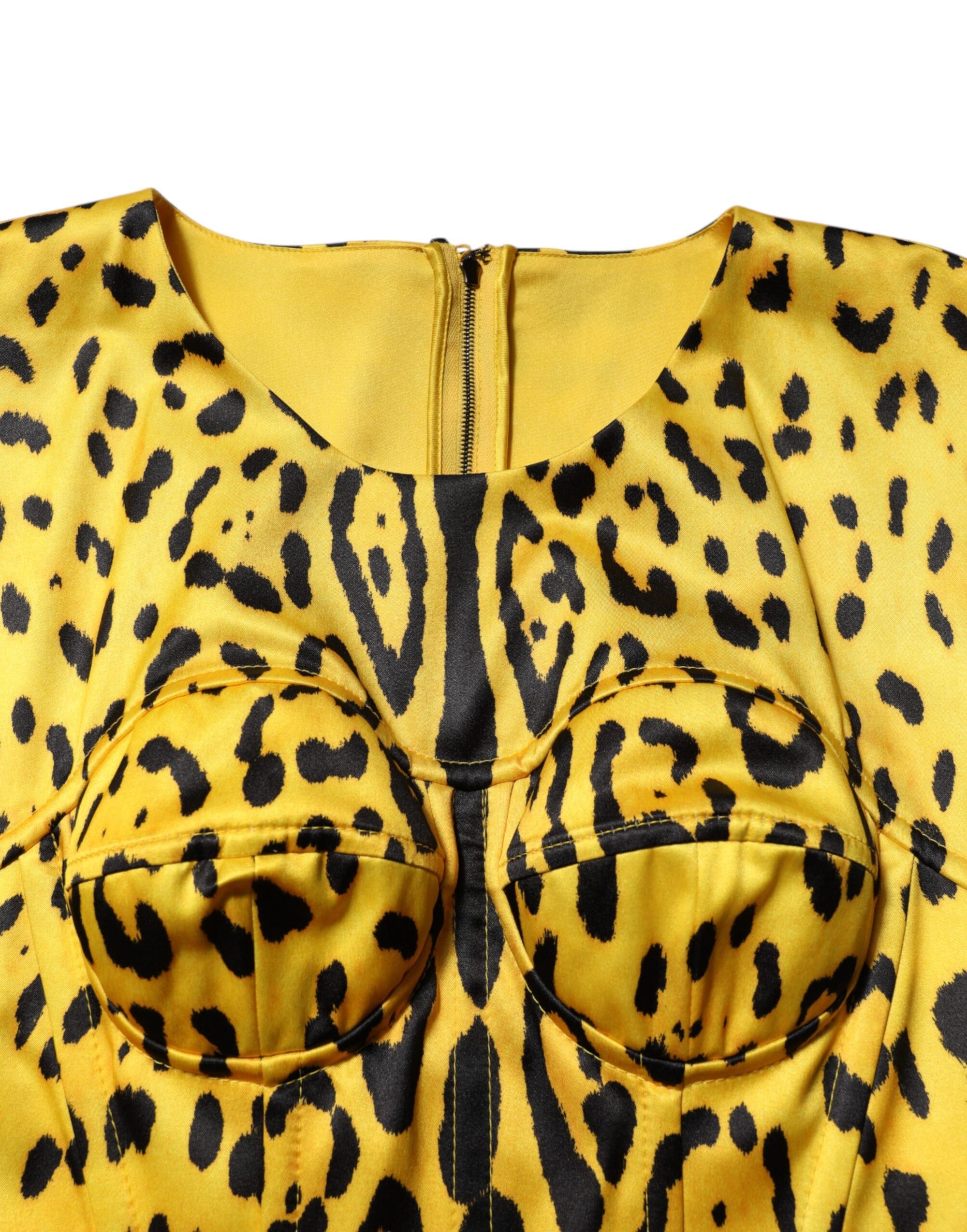 Dolce & Gabbana Yellow Polyester Leopard Midi Sheath Dress