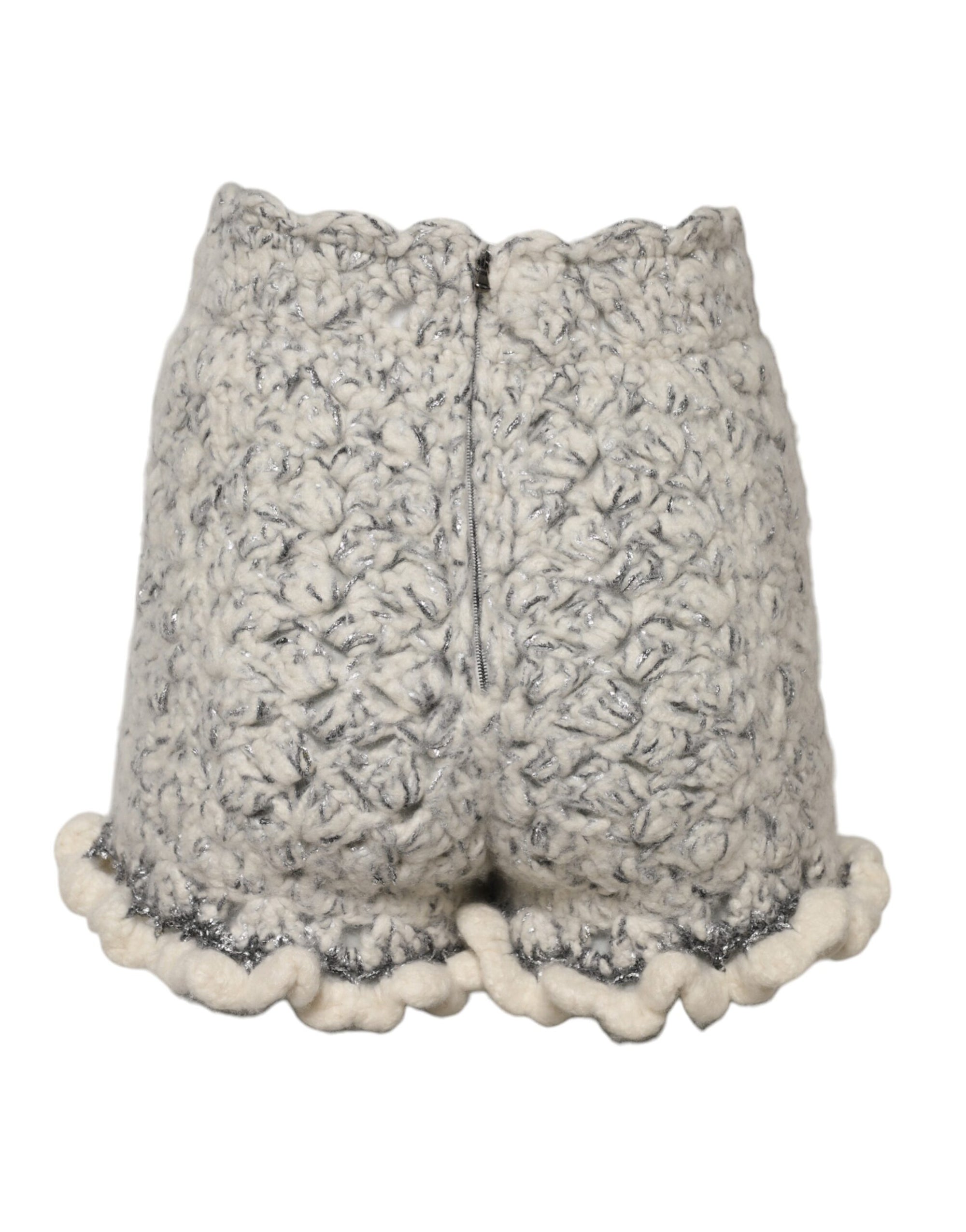 Dolce & Gabbana Metallic Bouclé Knit Cashmere Ruffled Shorts
