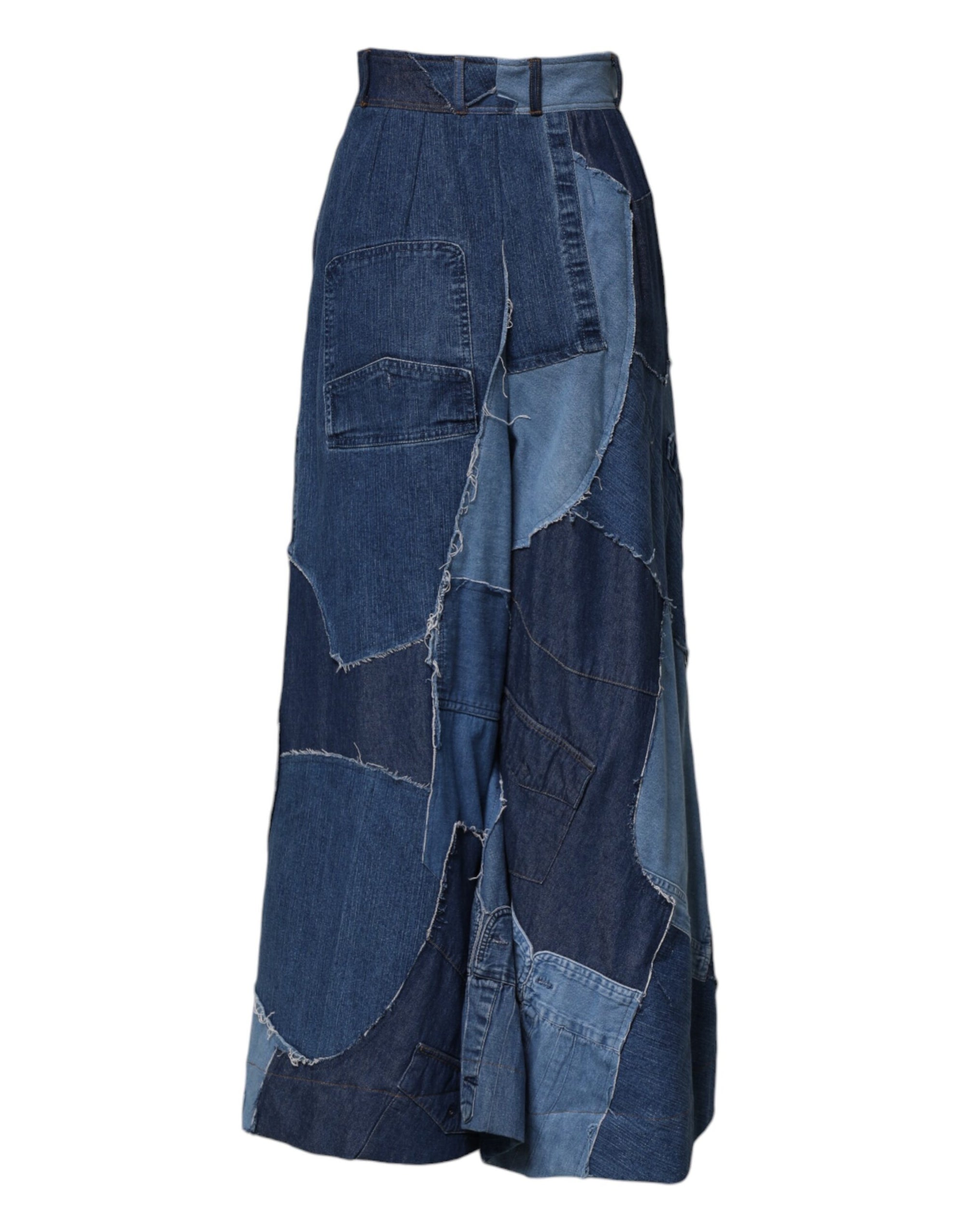 Dolce & Gabbana Blue Denim Long Maxi Patchwork Cotton Skirt