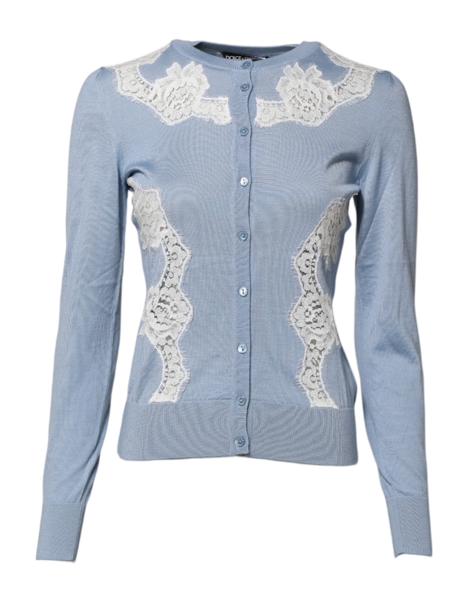 Dolce & Gabbana Blue Floral Lace Detailing Cardigan Sweater