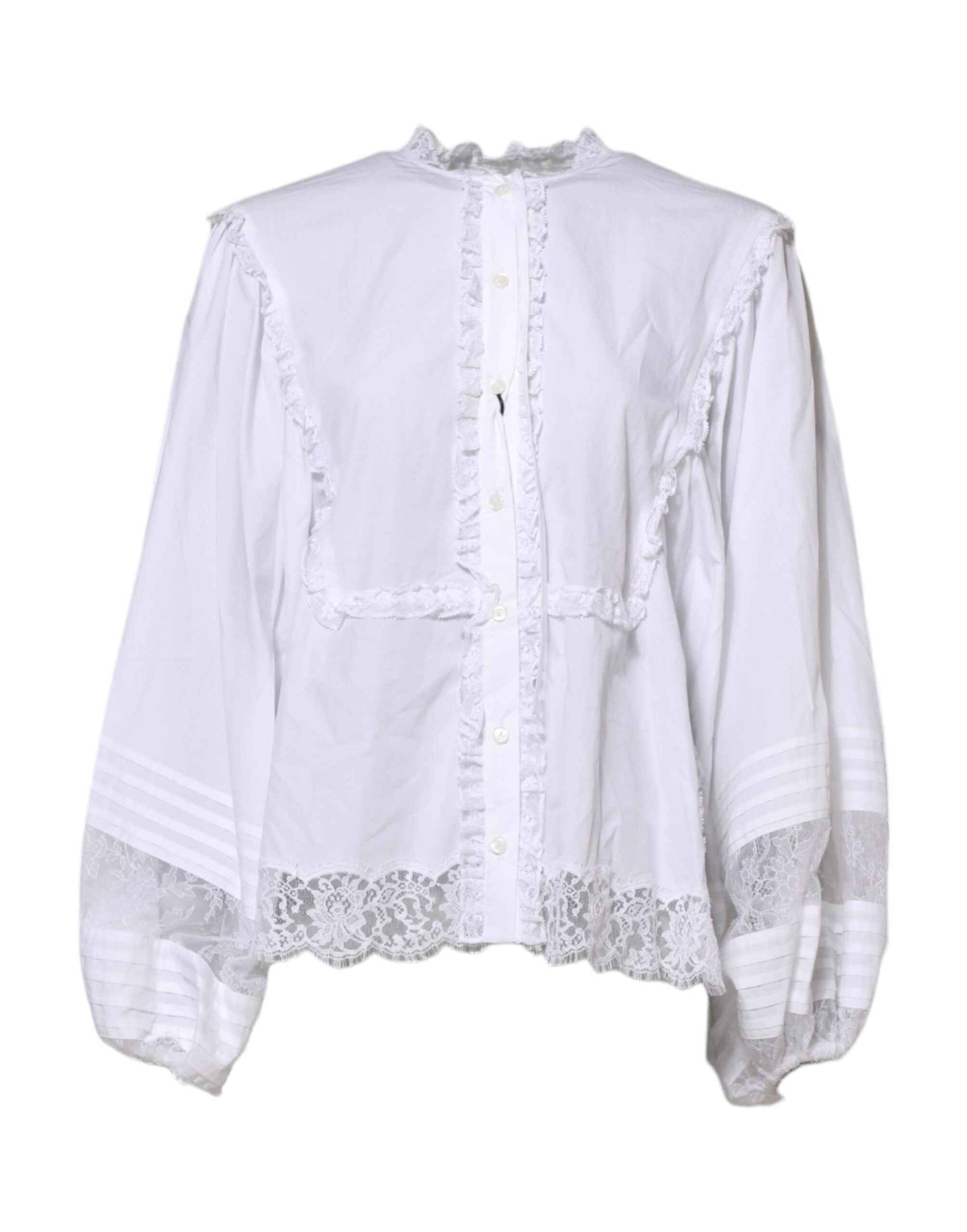 Dolce & Gabbana White Ruffled Lace Embellished Blouse Top