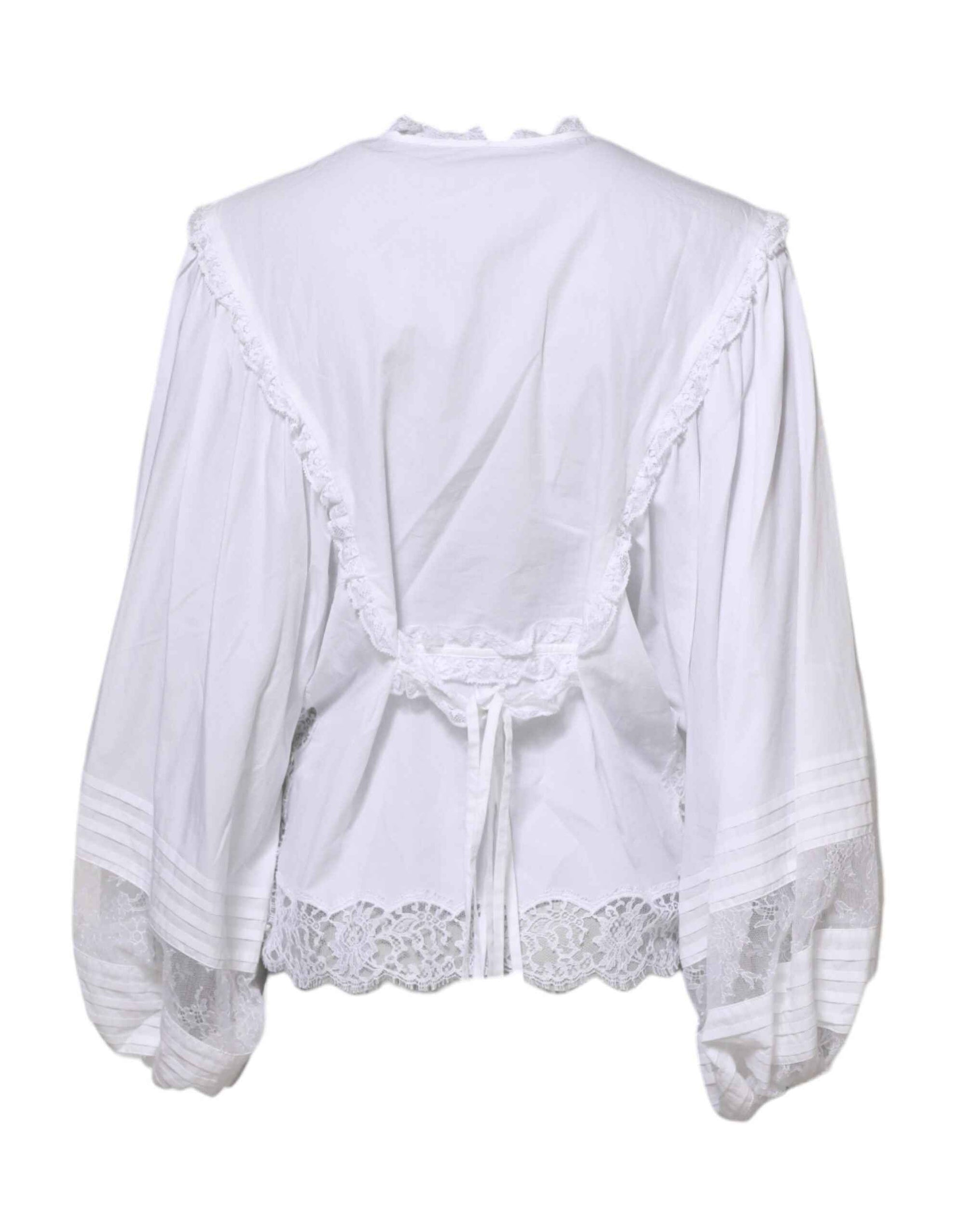 Dolce & Gabbana White Ruffled Lace Embellished Blouse Top