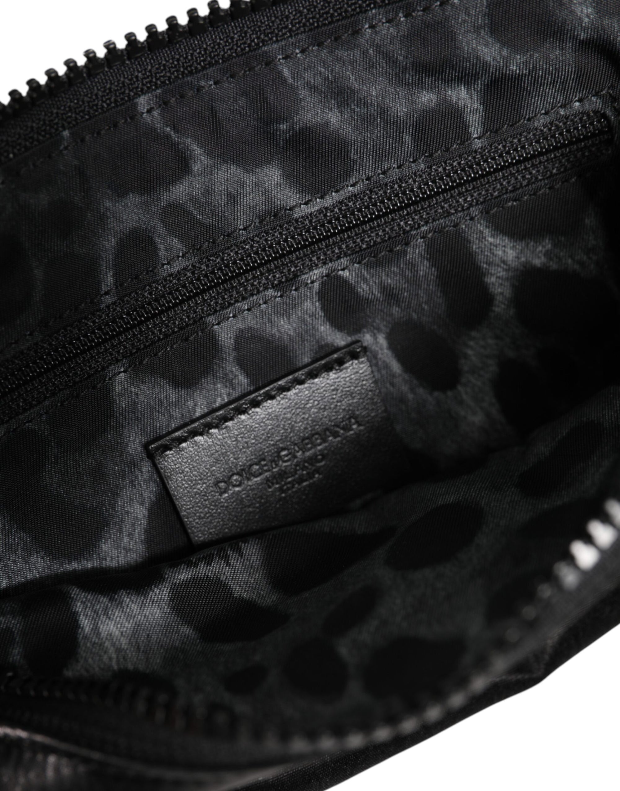 Dolce & Gabbana Black Nylon Logo Plaque Keyring Pouch Clutch Bag