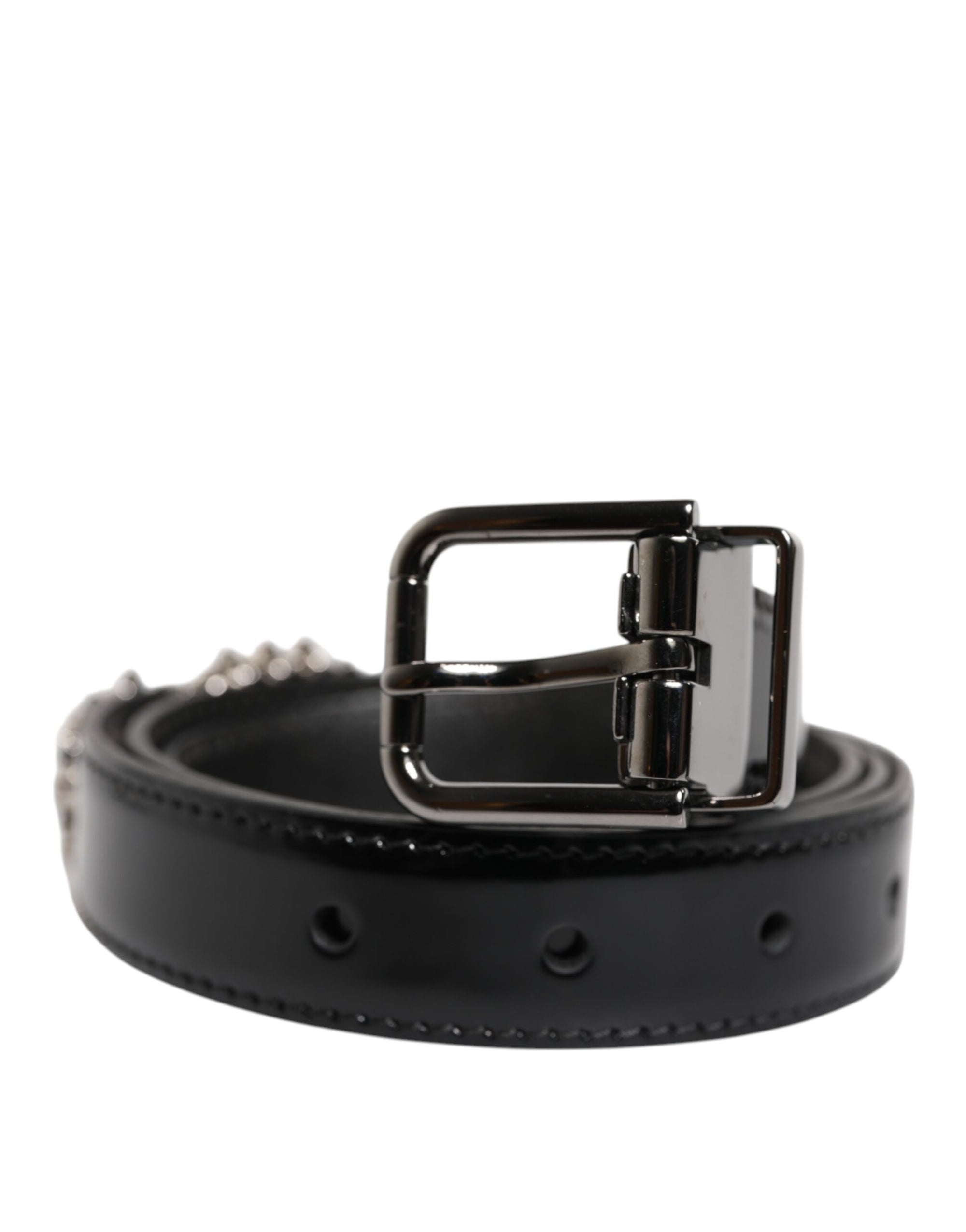 Dolce & Gabbana Black Embellished Metal Logo Buckle Belt