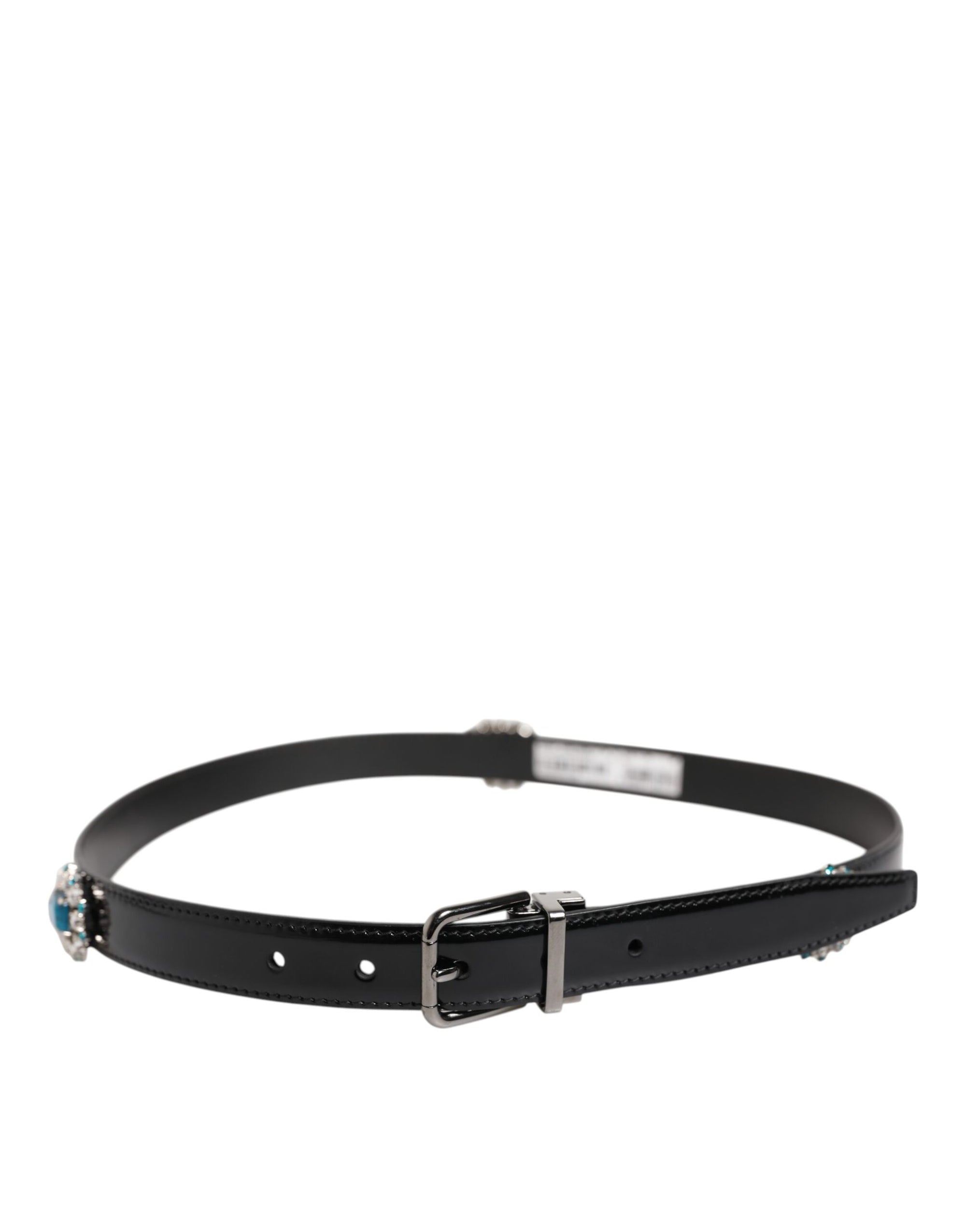 Dolce & Gabbana Black Embellished Metal Logo Buckle Belt
