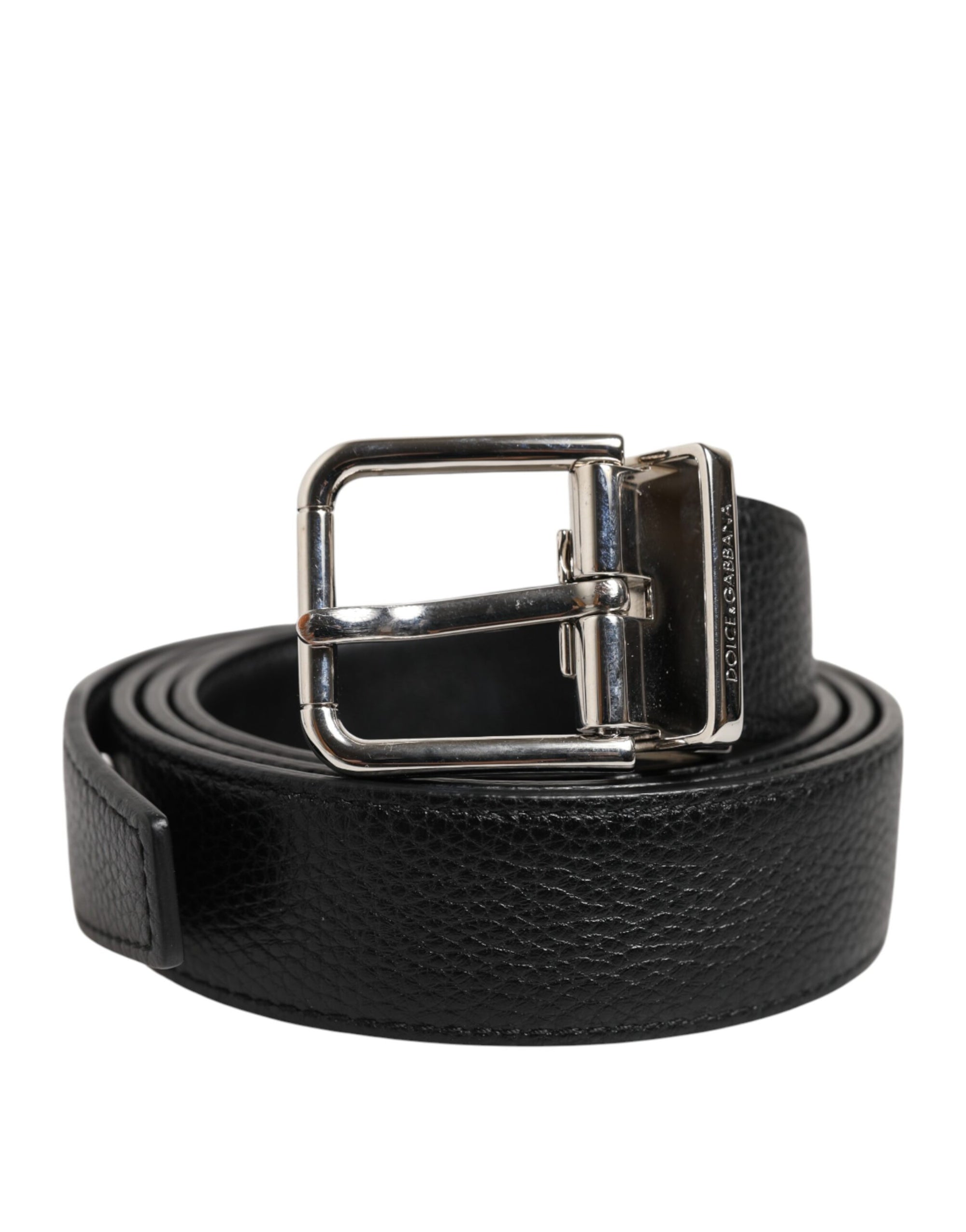 Dolce & Gabbana Black Classic Leather Silver Tone Buckle Belt