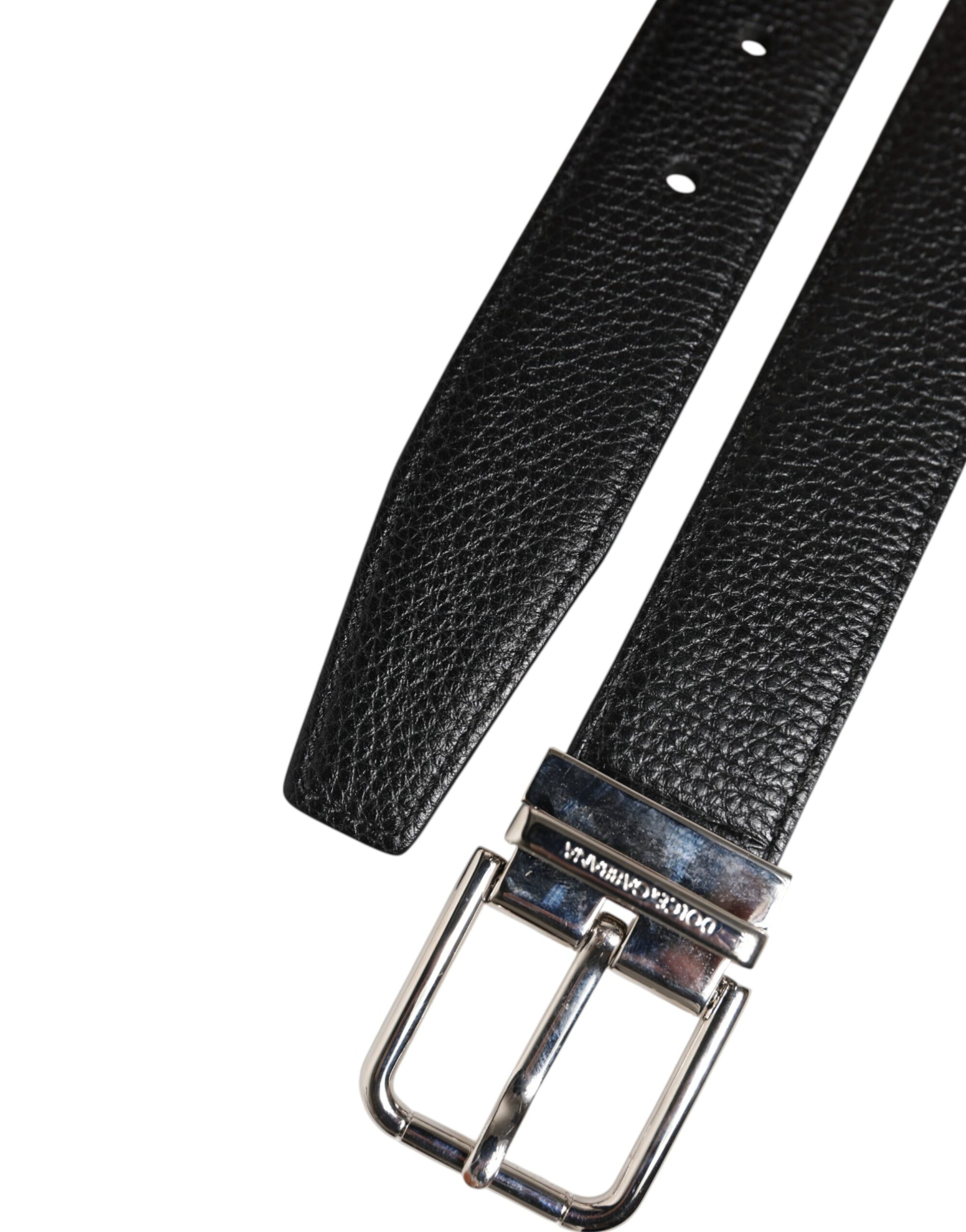 Dolce & Gabbana Black Classic Leather Silver Tone Buckle Belt