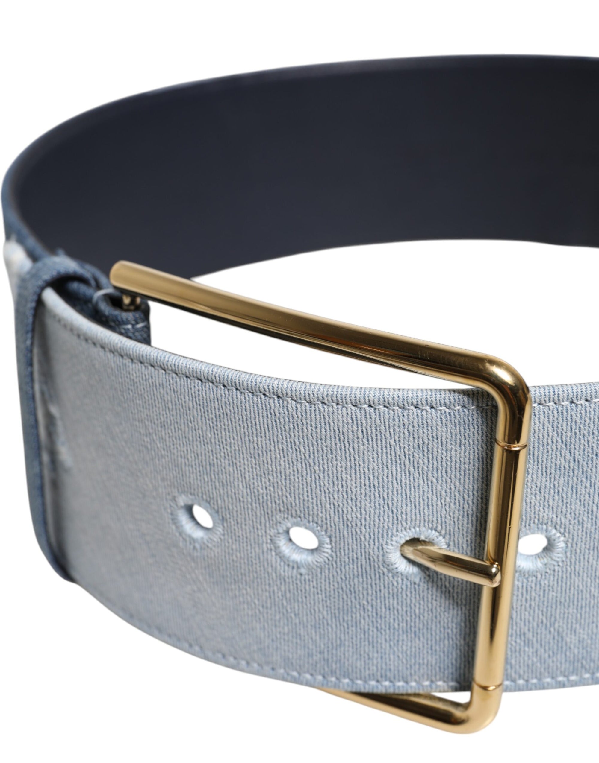 Dolce & Gabbana Two Tone Blue Denim Gold Metal Buckle Belt