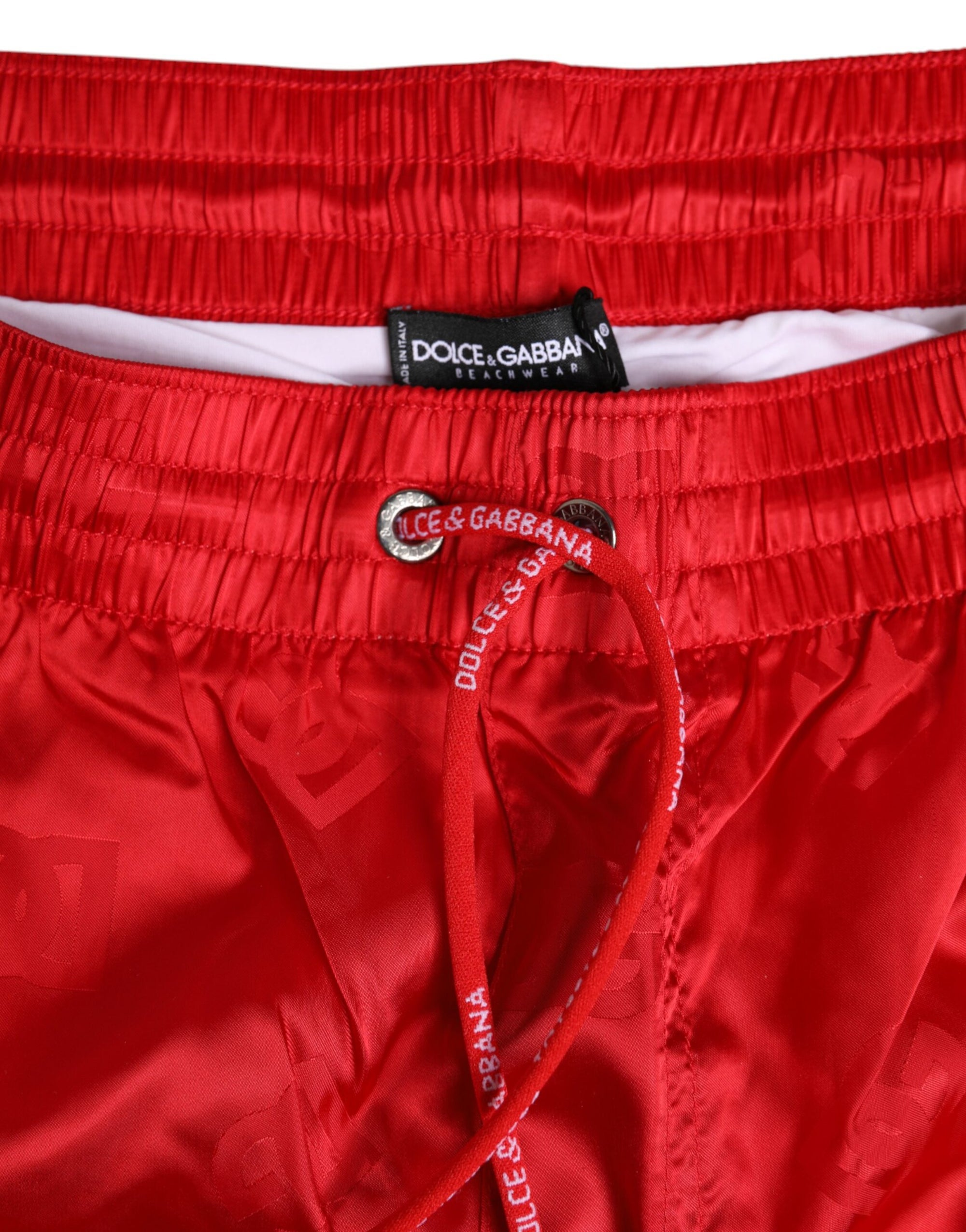Dolce & Gabbana Red Nylon Drawstring Beachwear Shorts Swimwear