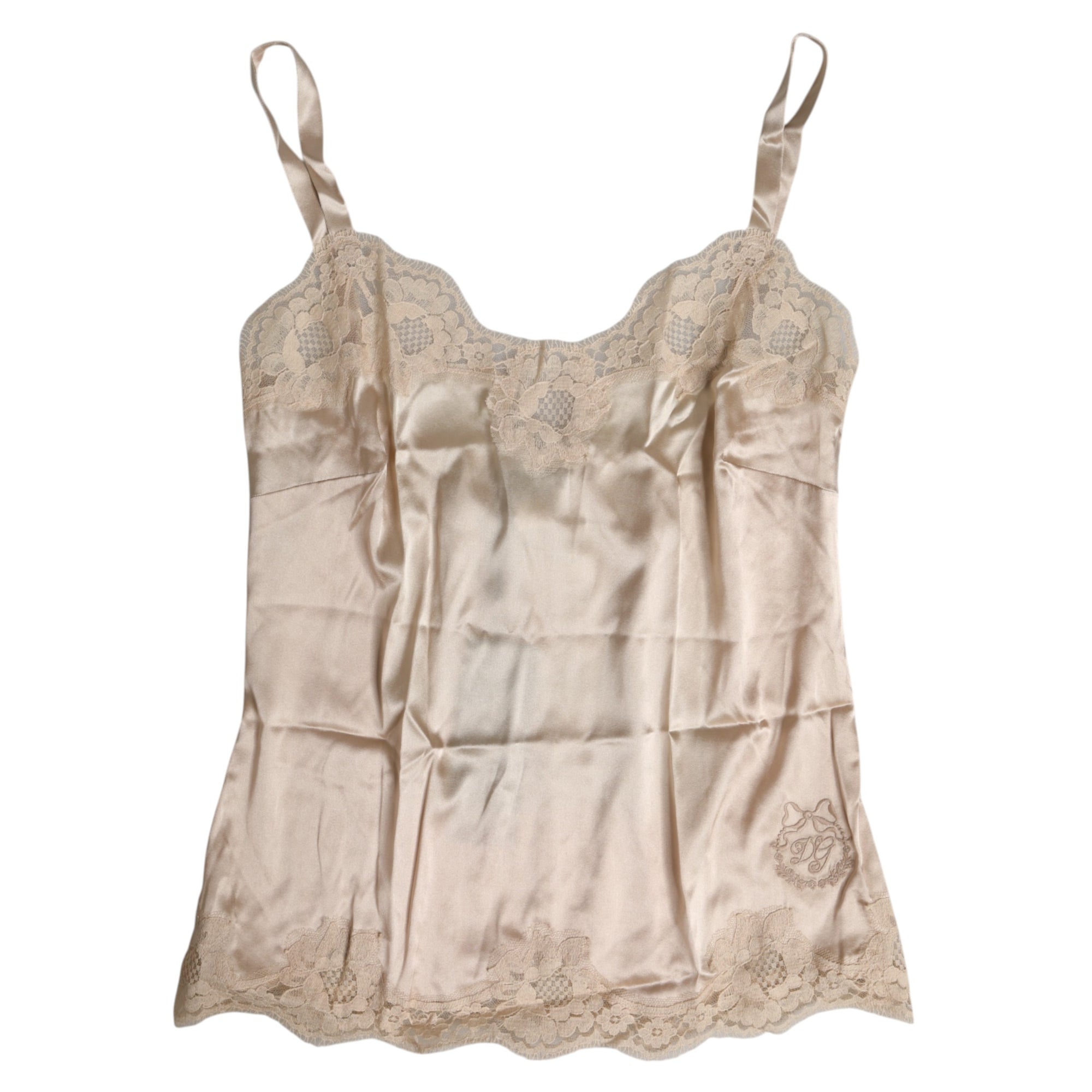 Dolce & Gabbana Beige Lace Silk Satin Tank Lingerie Underwear