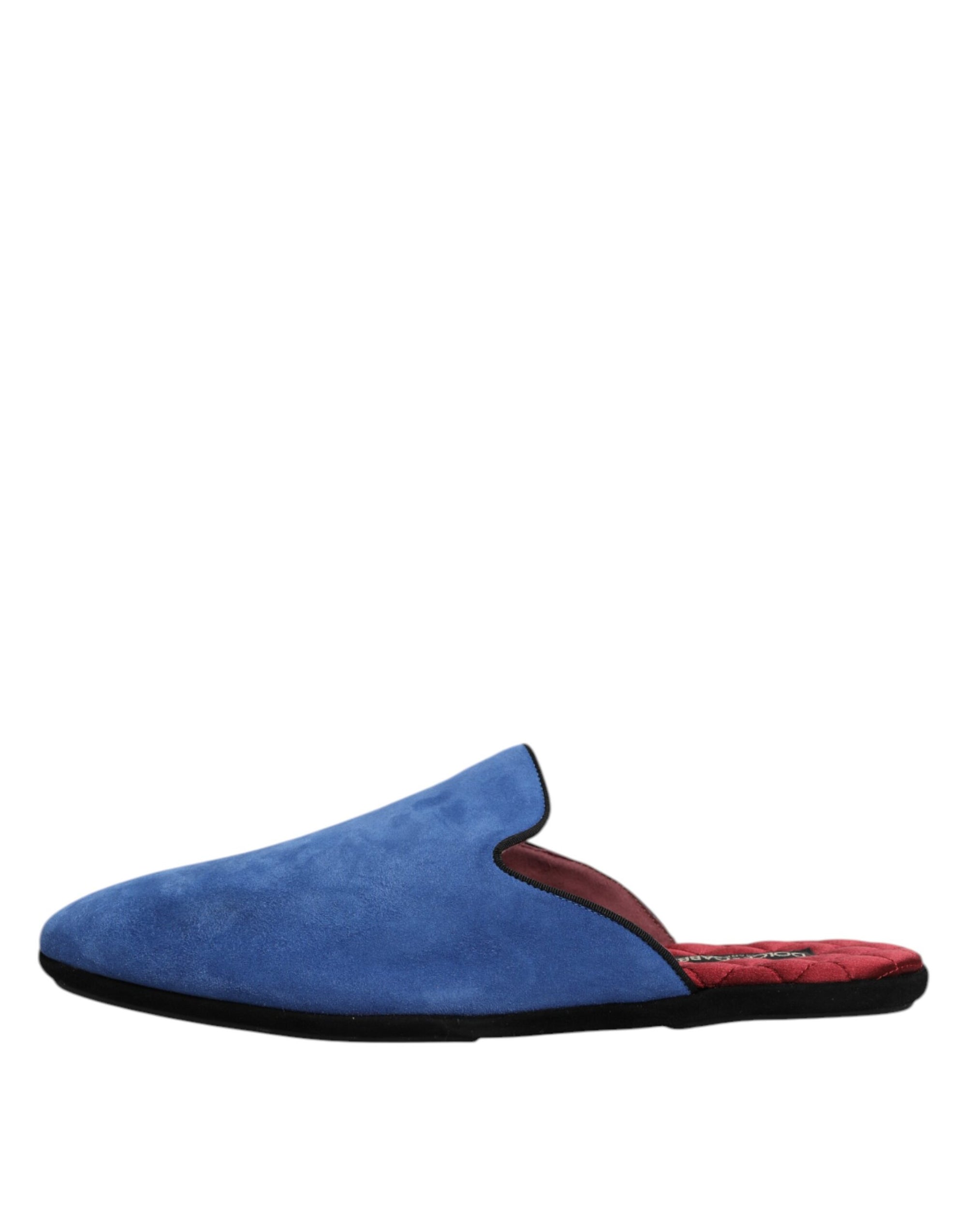Dolce & Gabbana Blue Suede Capra Slides Flat Slipper Shoes