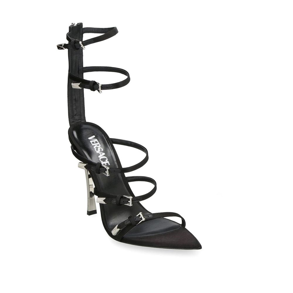 Versace Black Calfskin Stiletto Heel Sandals
