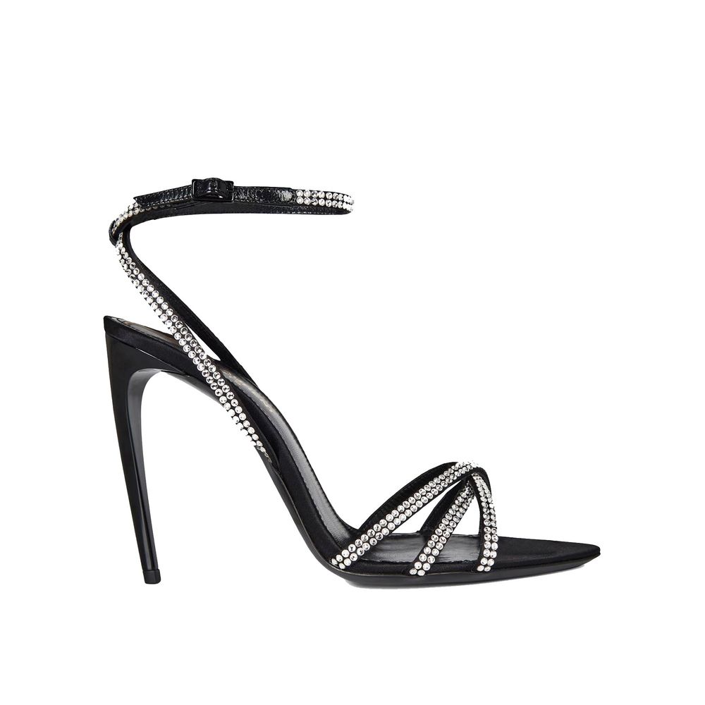 Saint Laurent Black Silk Stiletto Heel Sandals