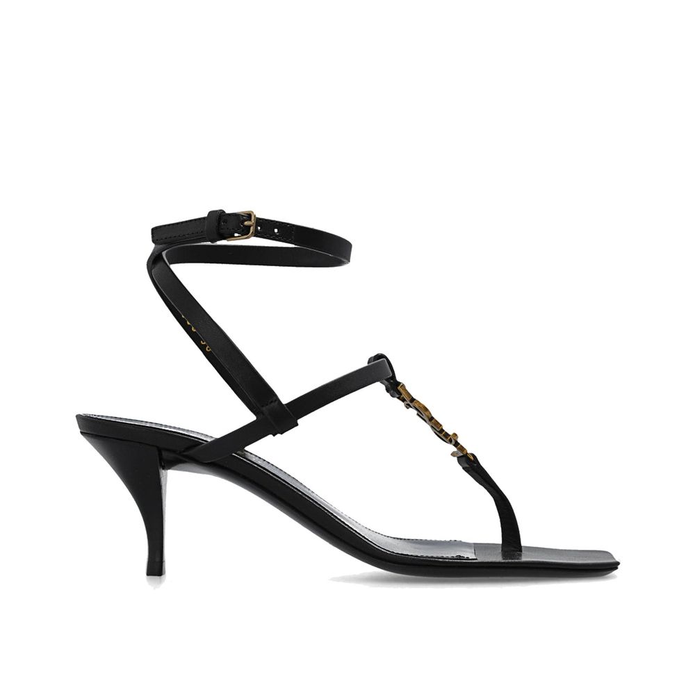 Saint Laurent Black Calfskin Stiletto Heel Sandals
