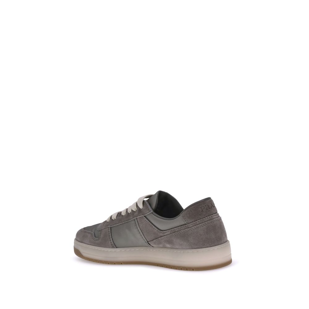 Prada Gray Calf Leather Bos Taurus Low Top Sneakers