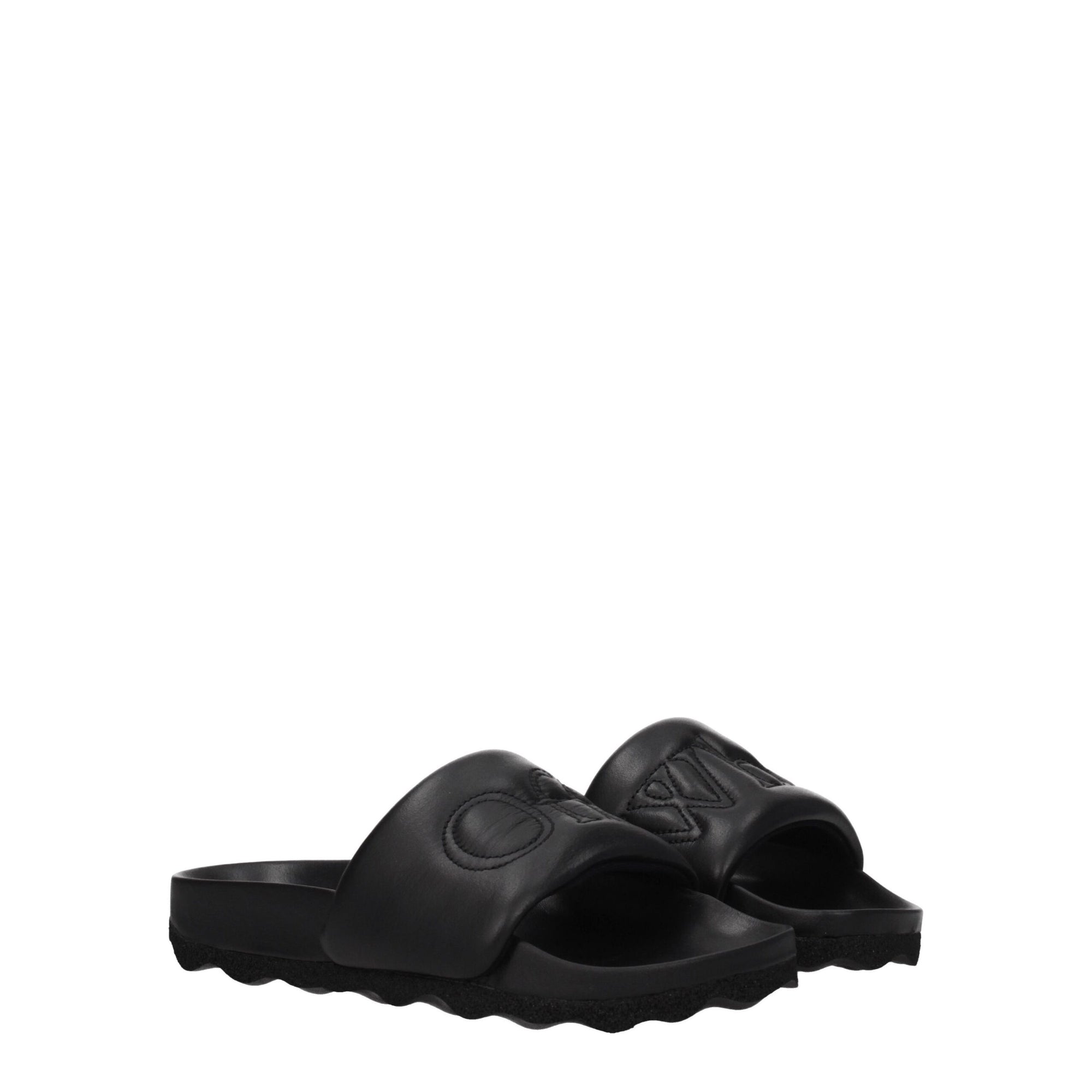 Off-White Black Leather Slippers