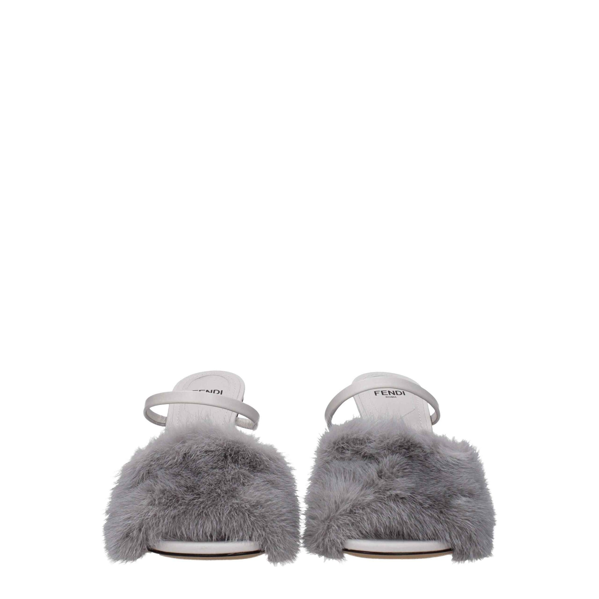 Fendi Gray Mink Slippers