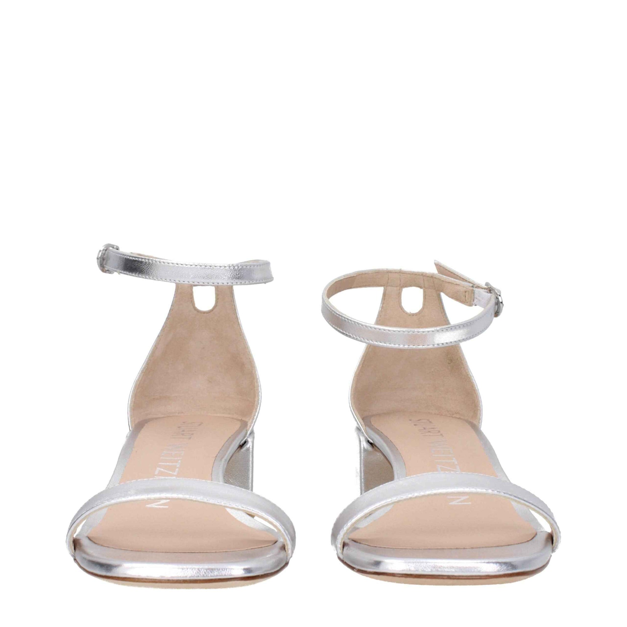 Stuart Weitzman Gray Leather Flat Sandals