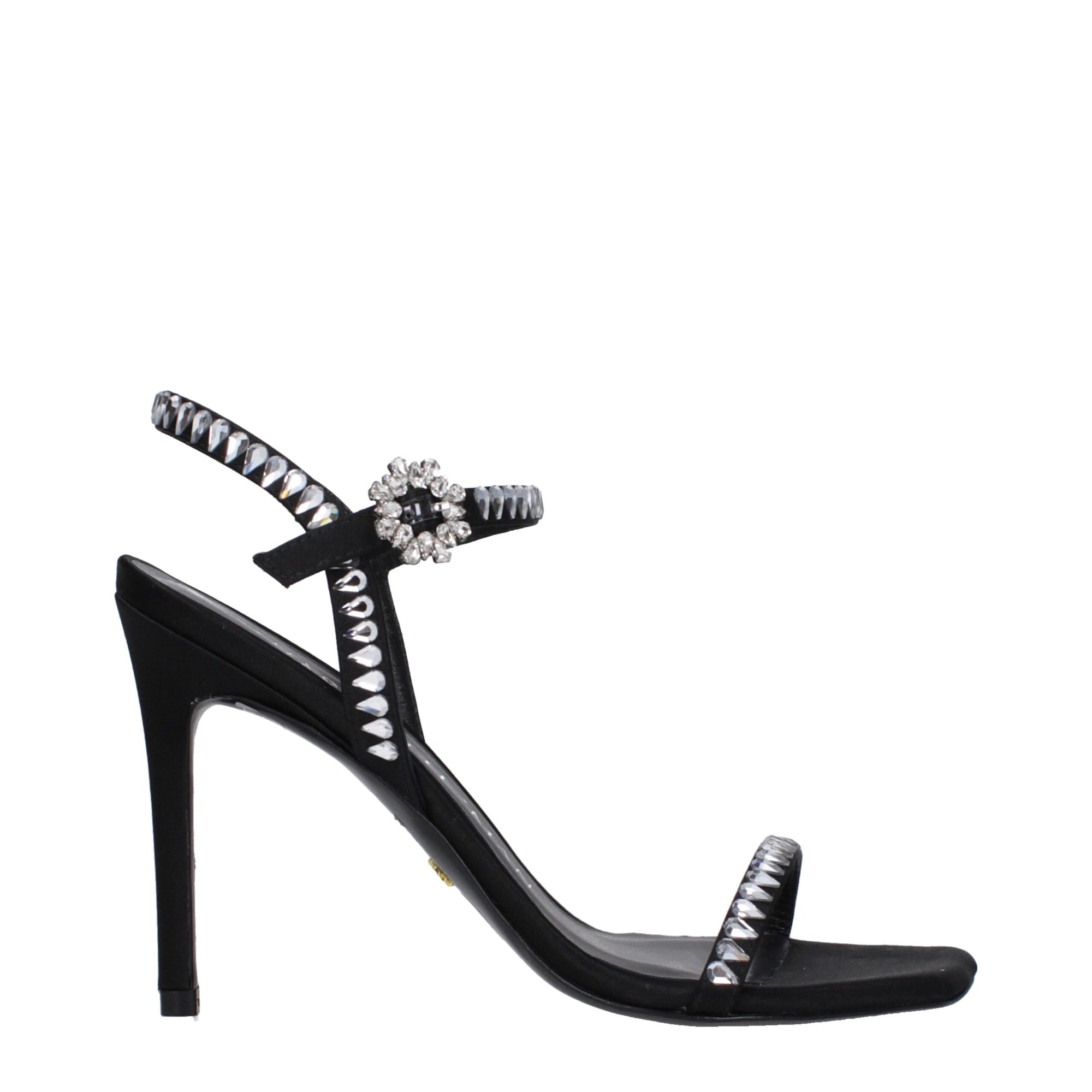 Stuart Weitzman Black Satin Stiletto Heel Sandals