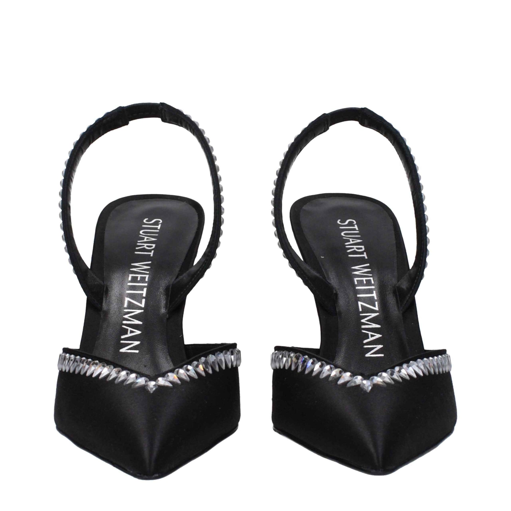 Stuart Weitzman Black Satin Stiletto Heel Sandals