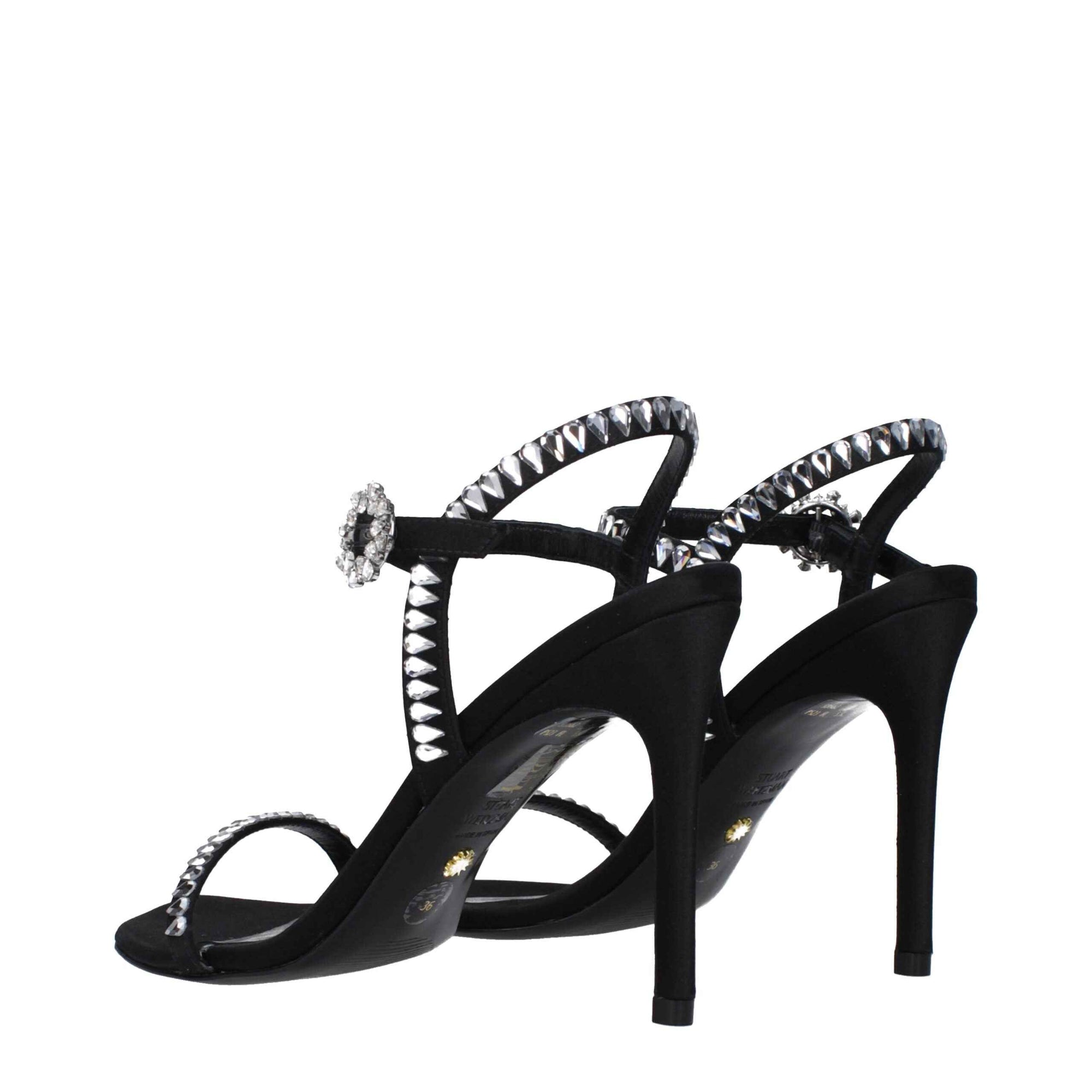 Stuart Weitzman Black Satin Stiletto Heel Sandals