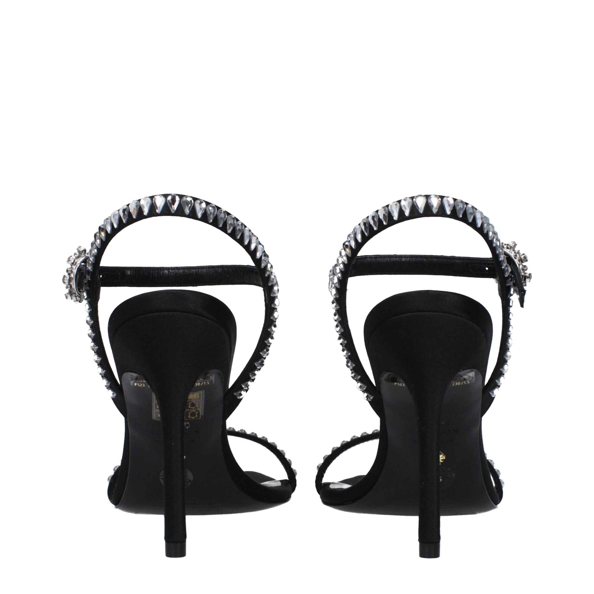 Stuart Weitzman Black Satin Stiletto Heel Sandals