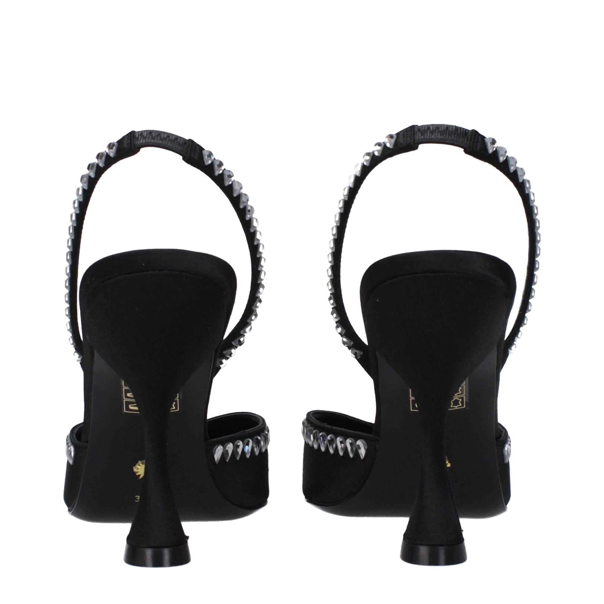 Stuart Weitzman Black Satin Stiletto Heel Sandals