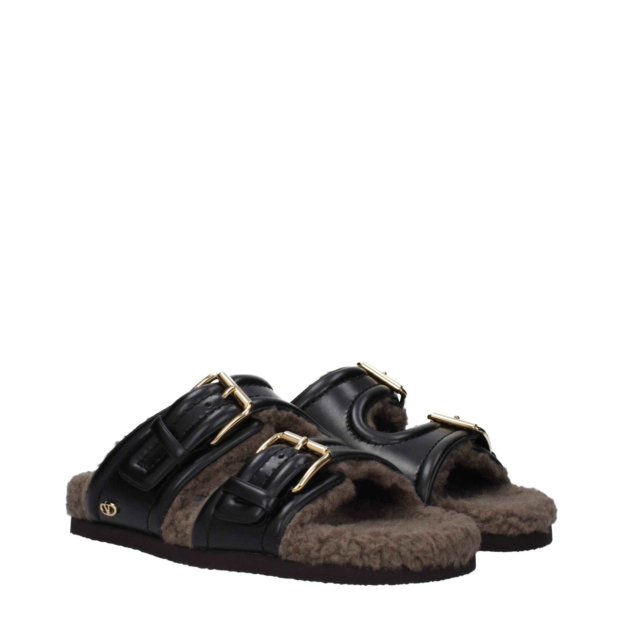 Valentino Garavani Black Leather Slippers