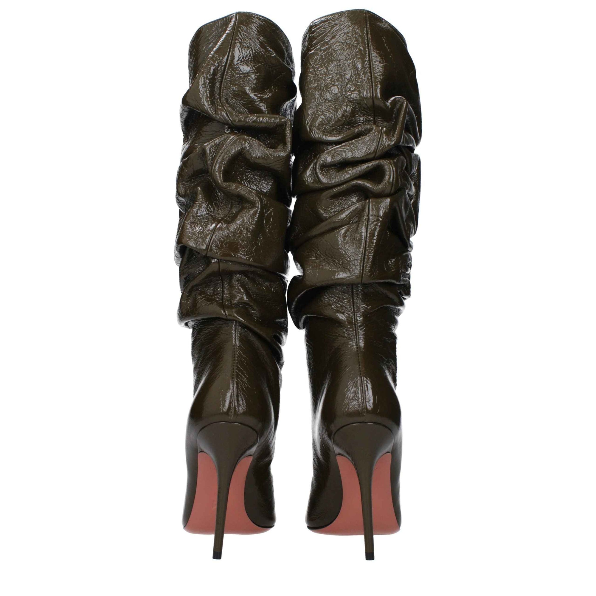 Amina Muaddi Green Leather High Heel Boots