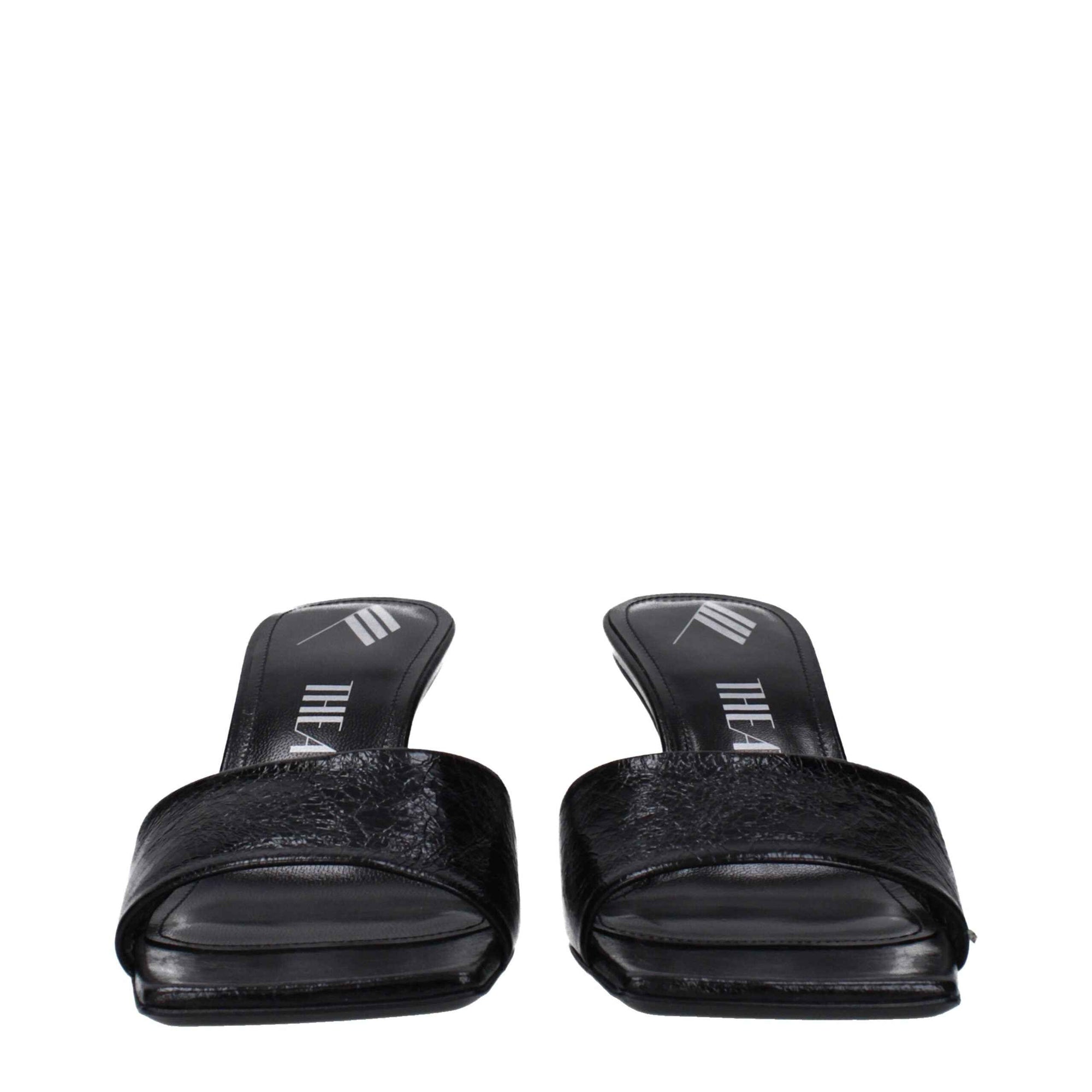 The Attico Black Leather Flat Sandals