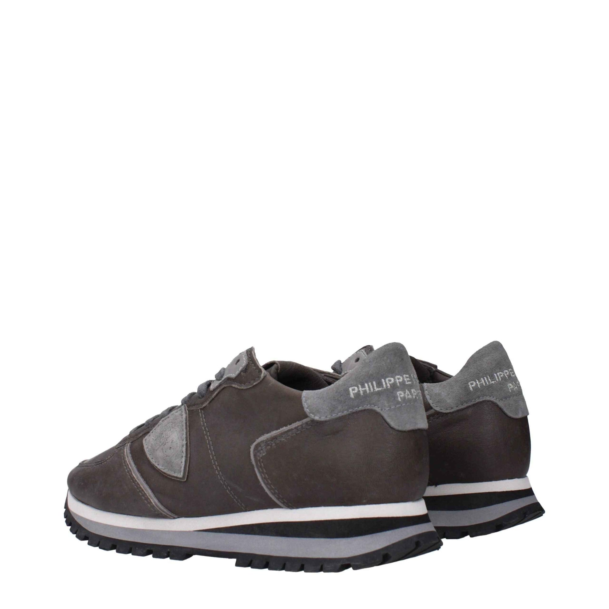 Philippe Model Gray Leather Sneakers