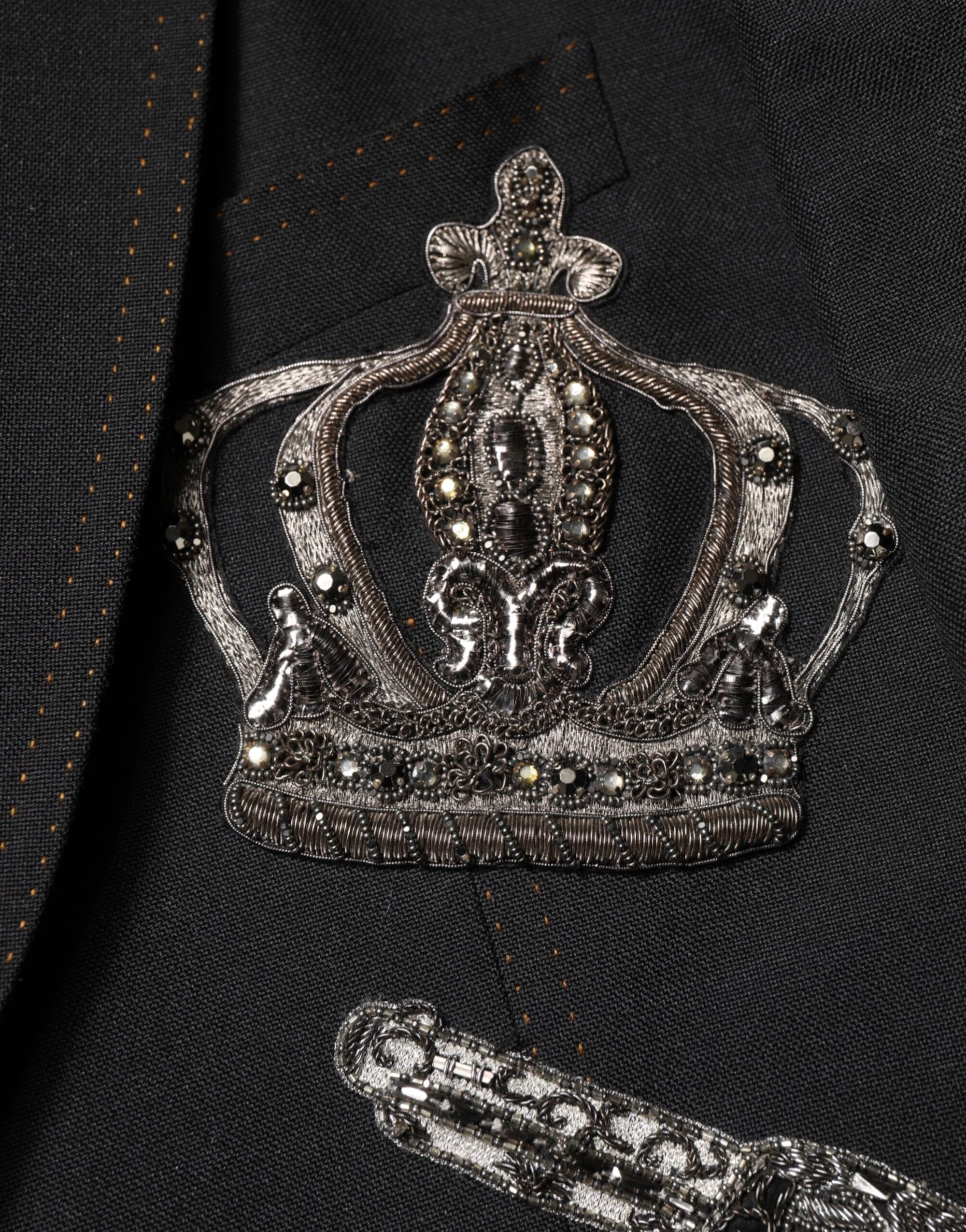 Dolce & Gabbana Black Bee Crown Embellished Suit Coat Blazer